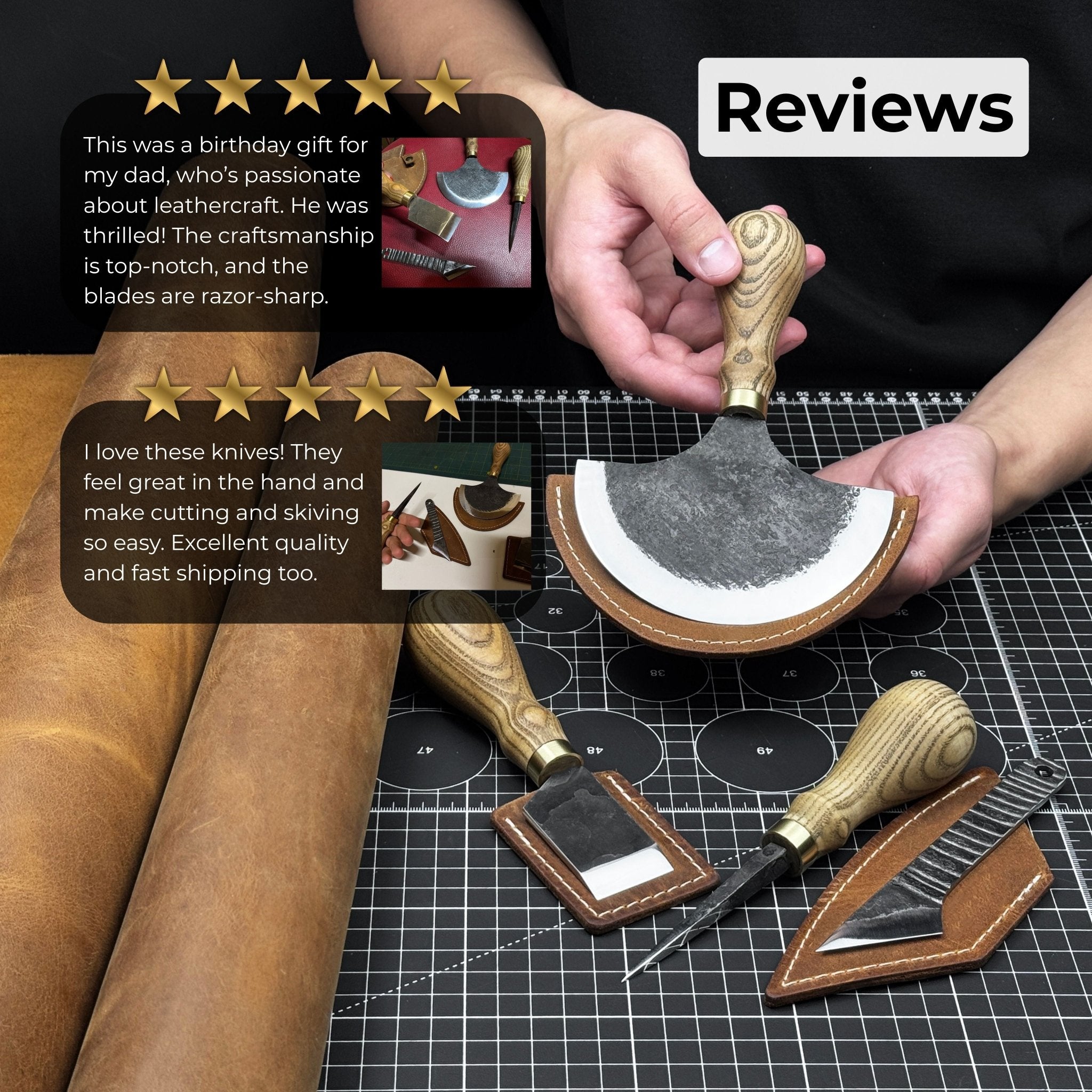 4 - Piece Leather Tool Set with Leather Sheaths - 10