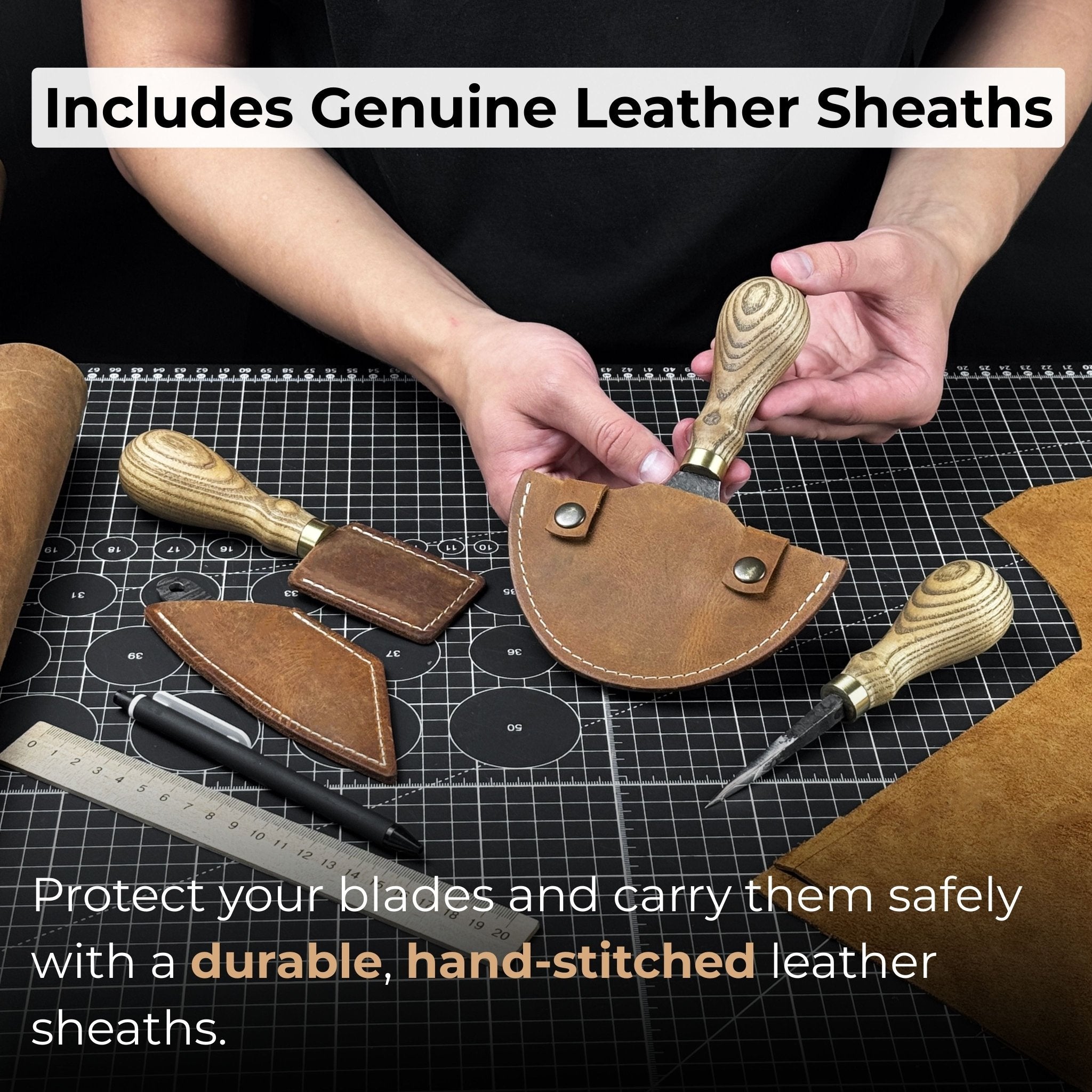 4 - Piece Leather Tool Set with Leather Sheaths - 5