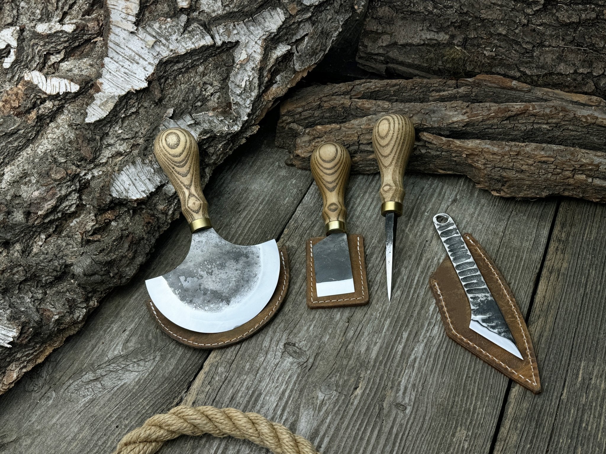 4 - Piece Leather Tool Set with Leather Sheaths - 4