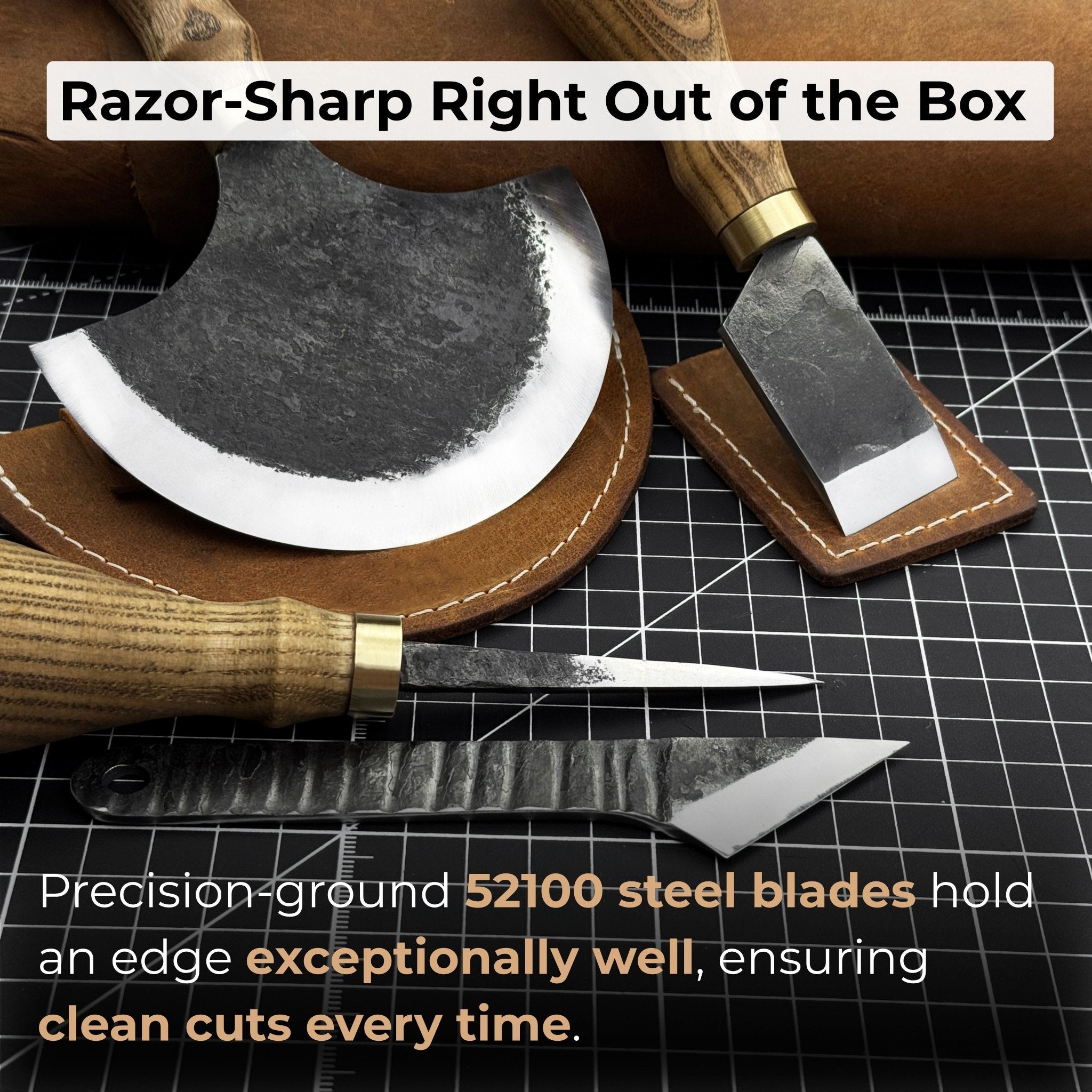 4 - Piece Leather Tool Set with Leather Sheaths - 3