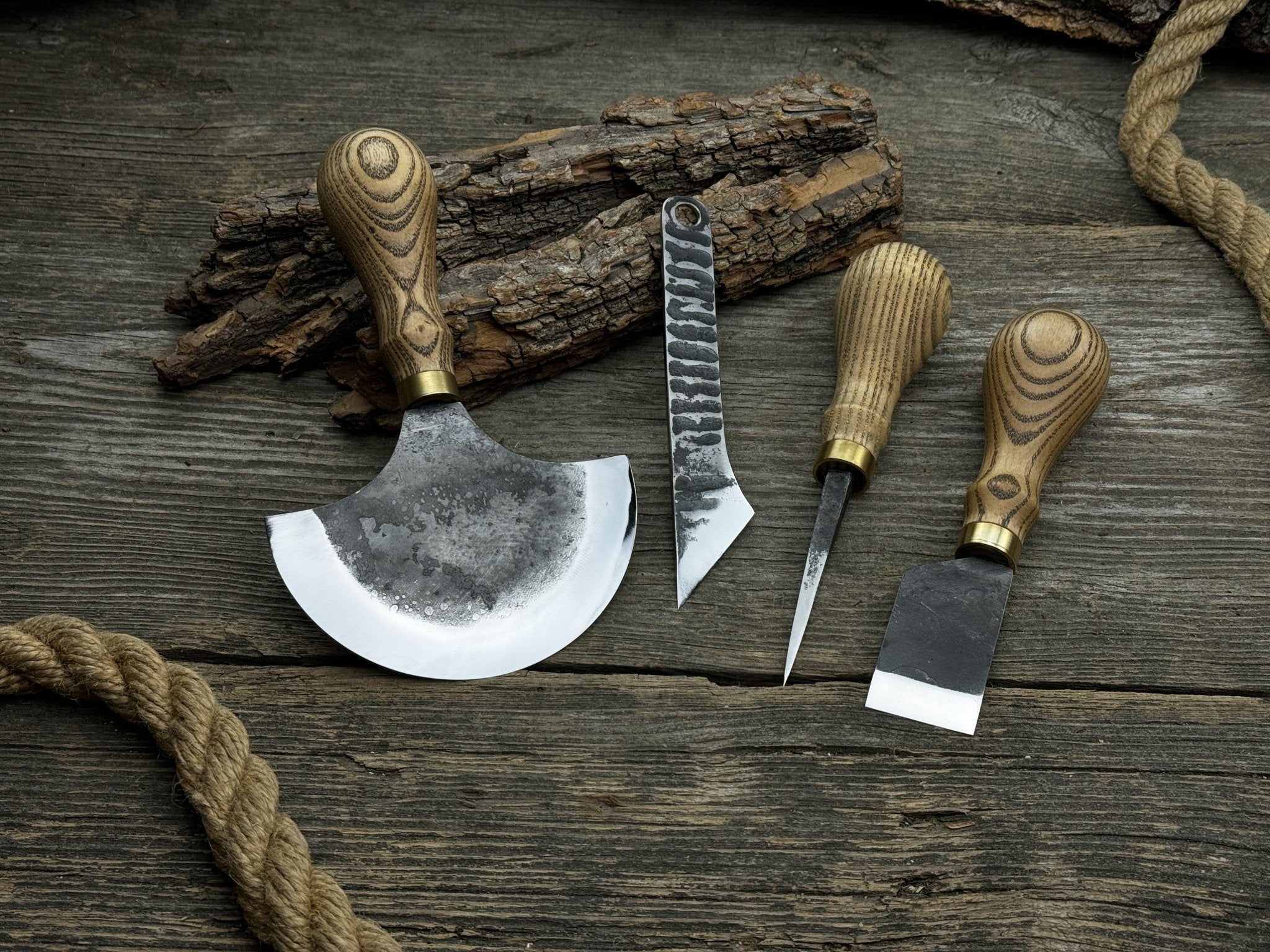 4 - Piece Leather Tool Set with Leather Sheaths - 5
