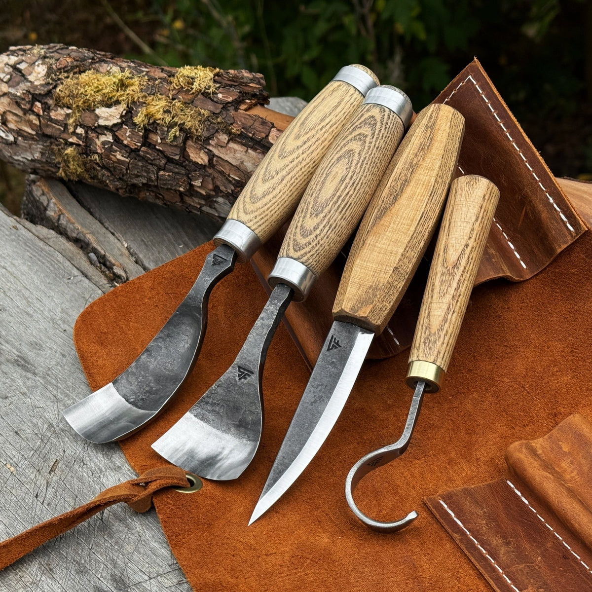 4-Piece Spoon Carving Tool Set with Leather Roll - 1