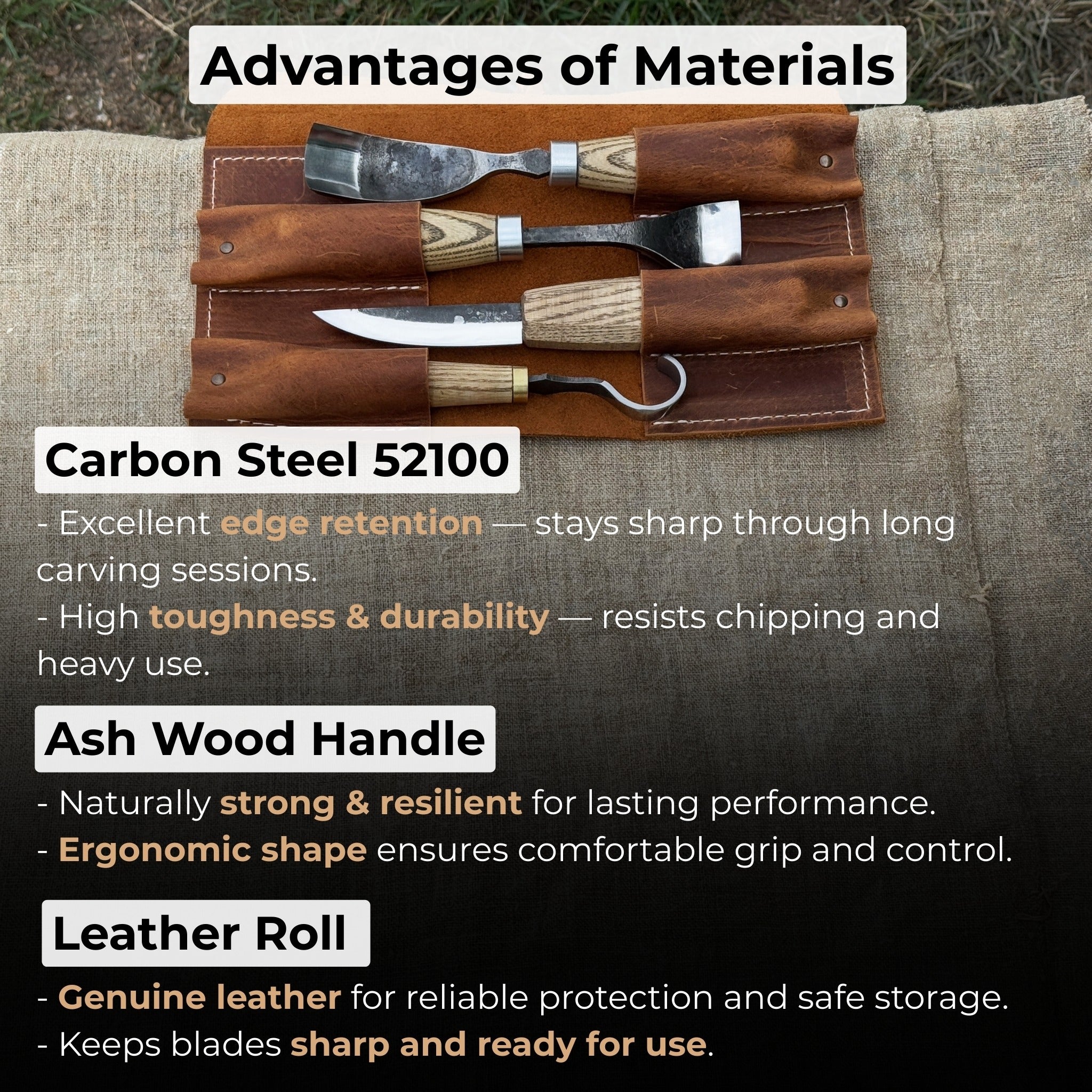 4 - Piece Spoon Carving Tool Set with Leather Roll - 8