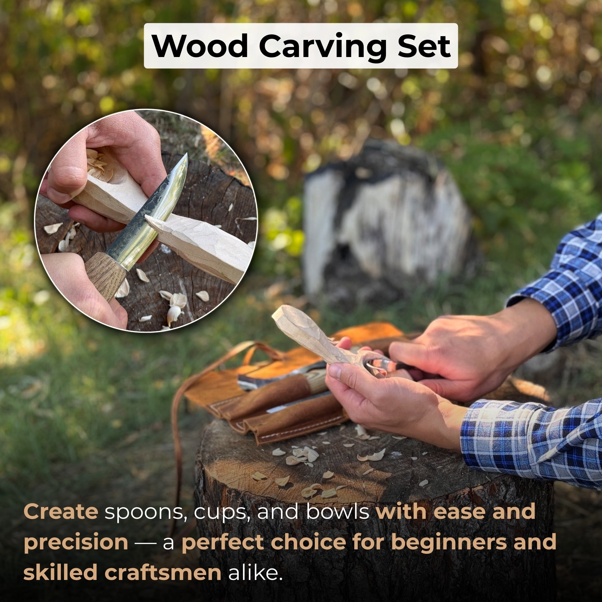 4 - Piece Spoon Carving Tool Set with Leather Roll - 2