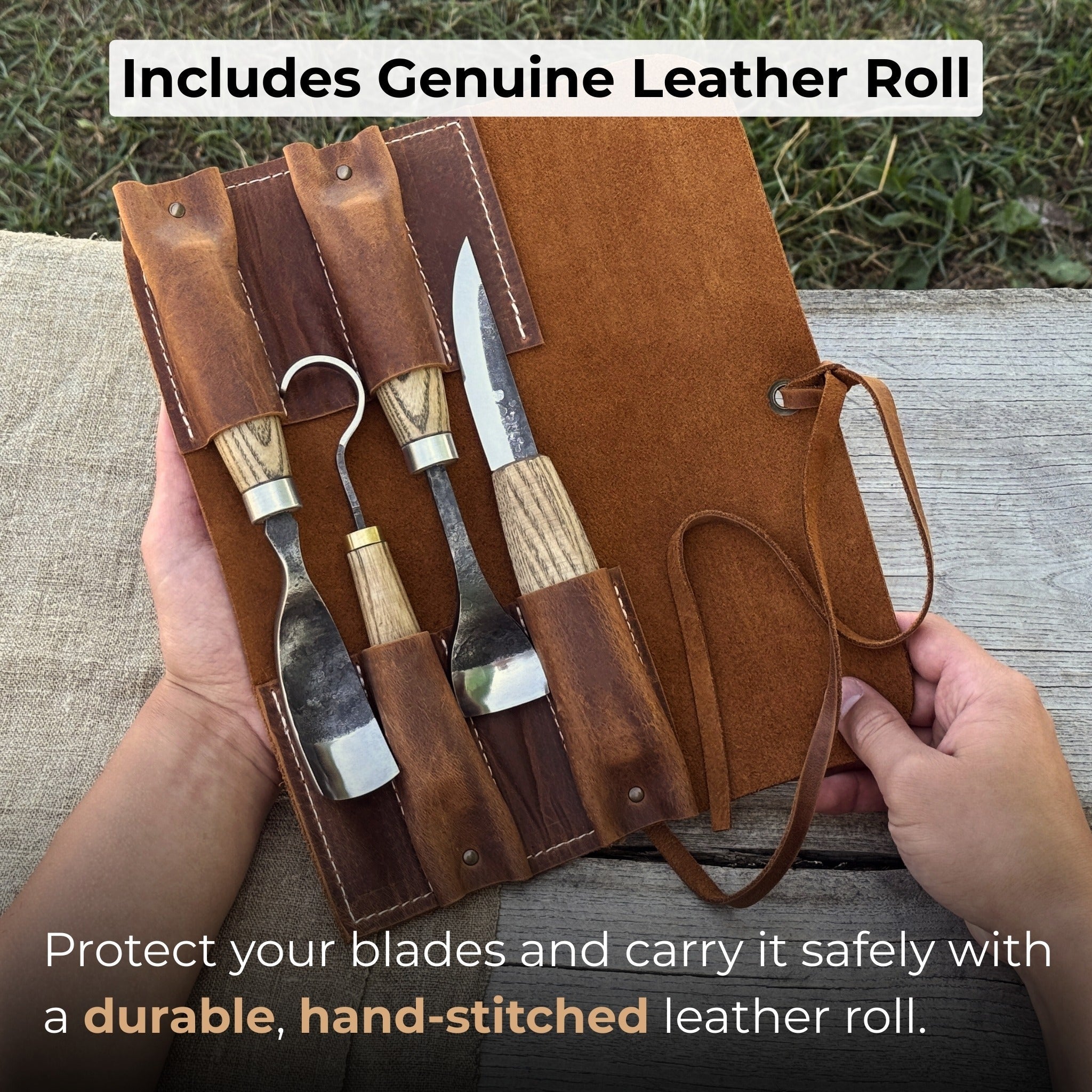 4 - Piece Spoon Carving Tool Set with Leather Roll - 5