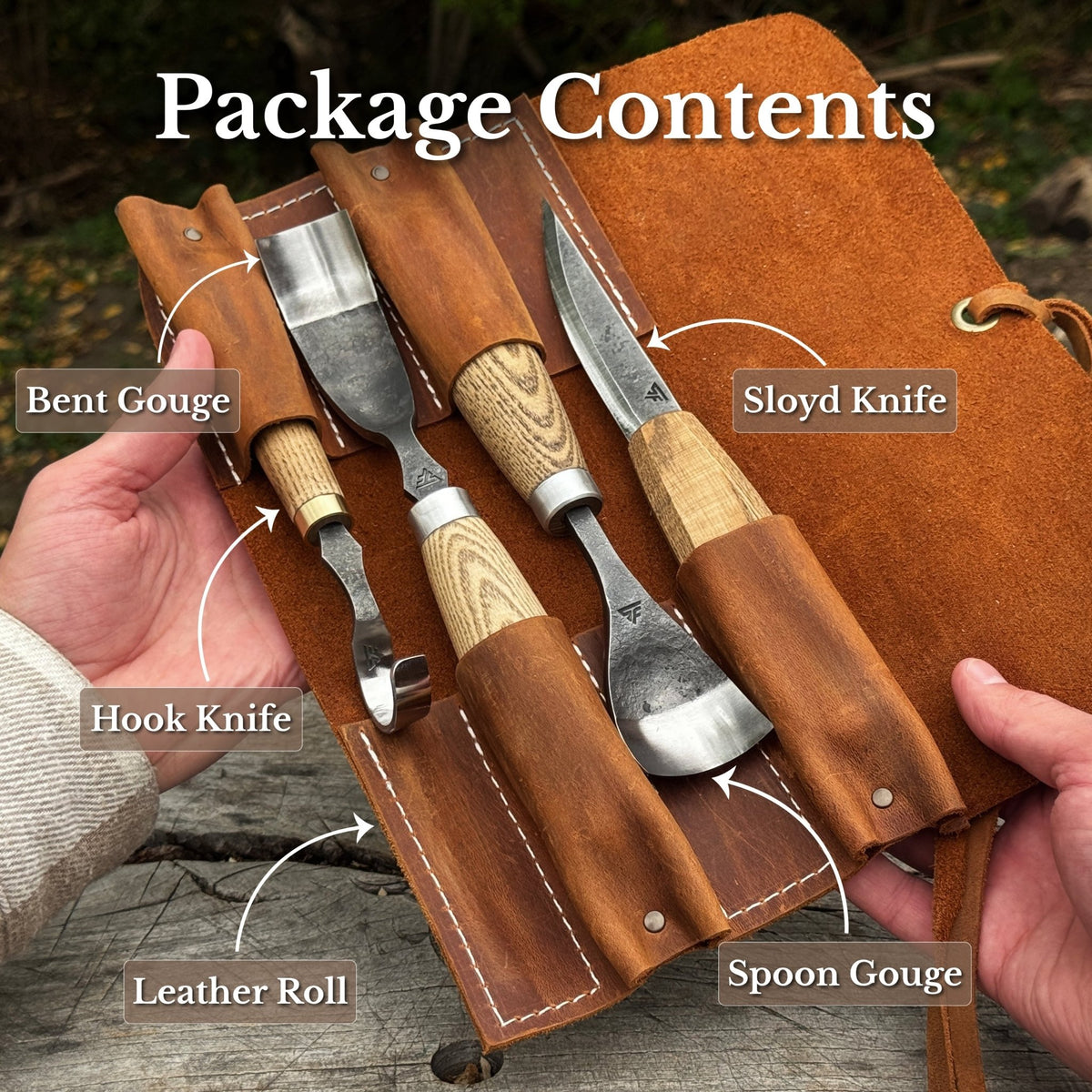 4-Piece Spoon Carving Tool Set with Leather Roll - 9