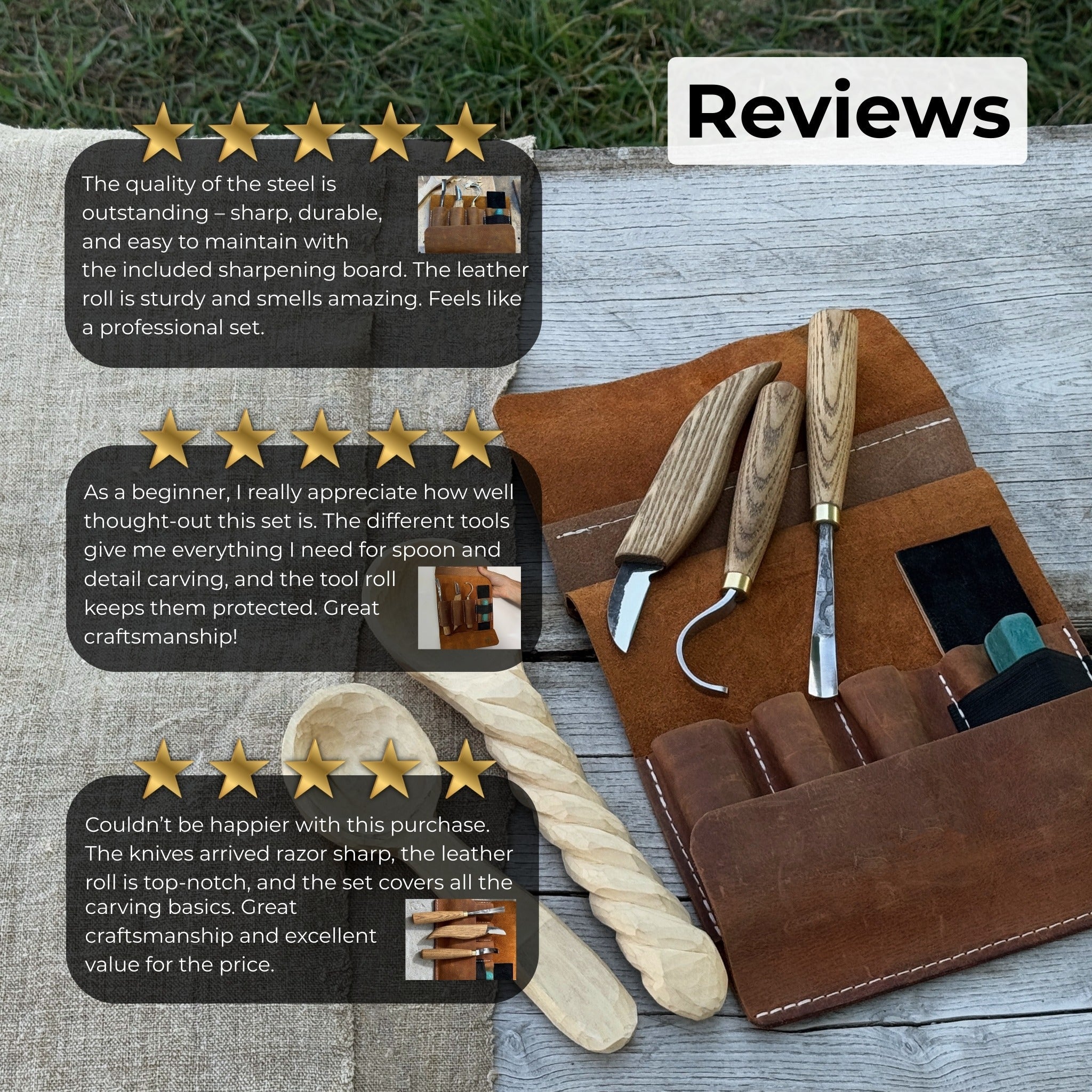 4 - Piece Spoon Carving Tool Set with Sharpening Board - 11