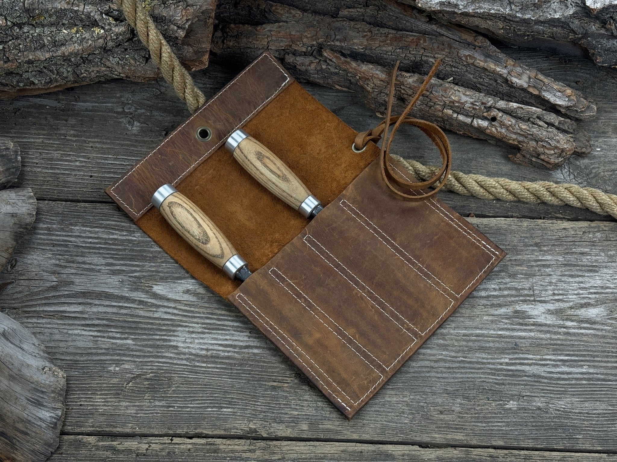 4 Pocket Leather Chisel Roll - 4
