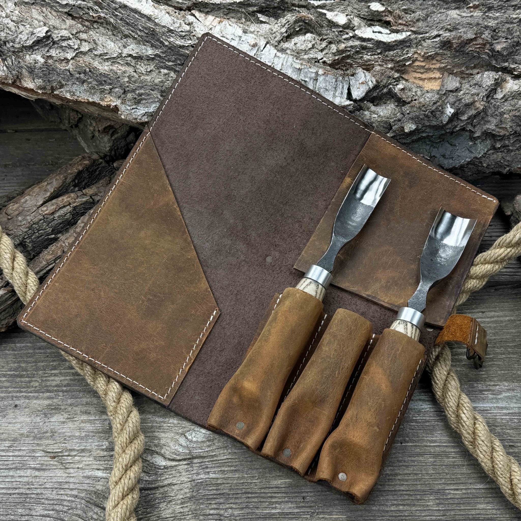 4 Pocket Leather Tool Roll for Carving Tools - 7