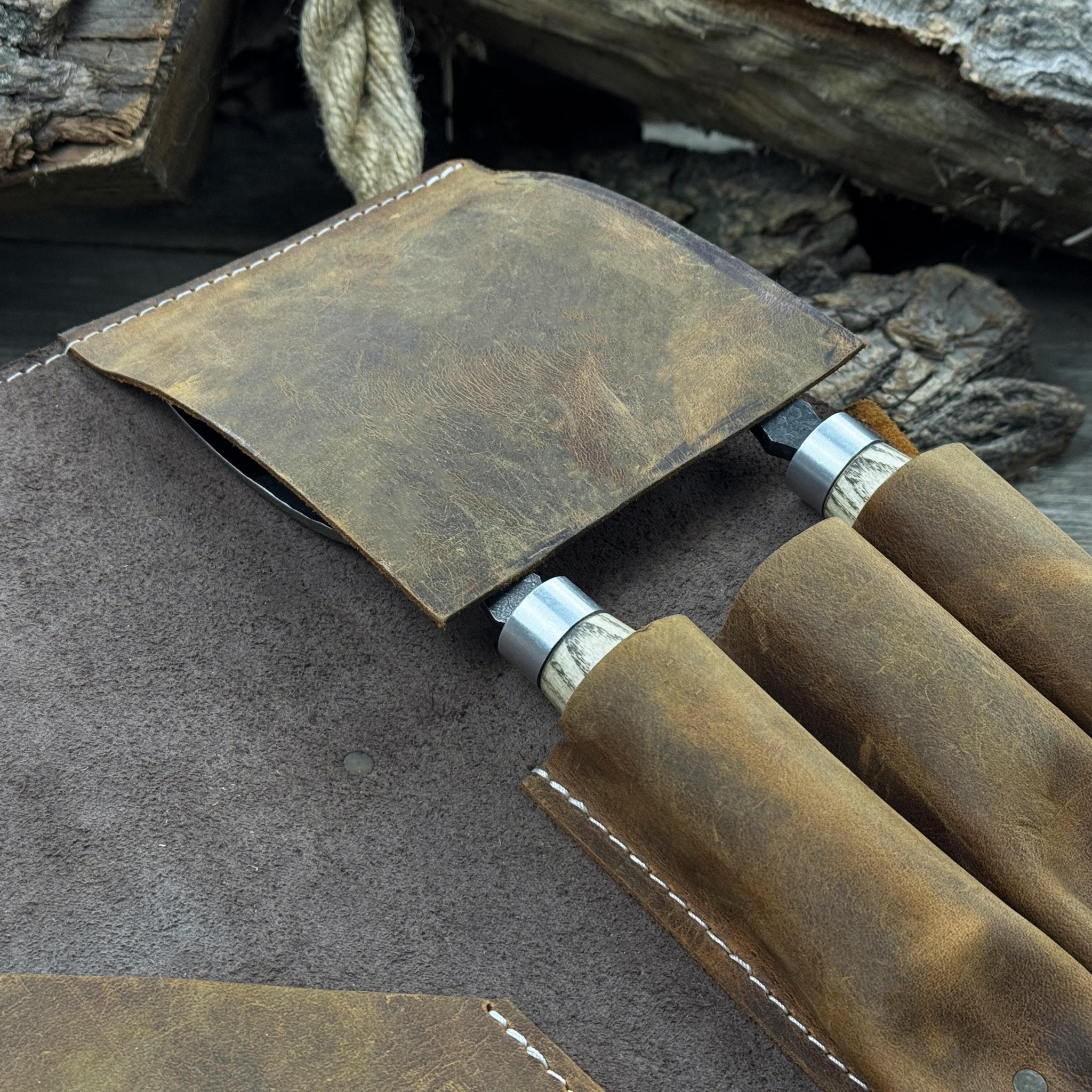 4 Pocket Leather Tool Roll for Carving Tools - 6