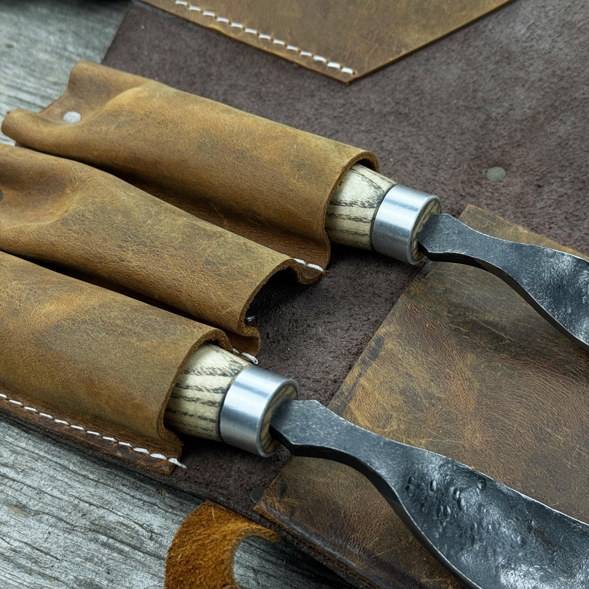 4 Pocket Leather Tool Roll for Carving Tools - 8