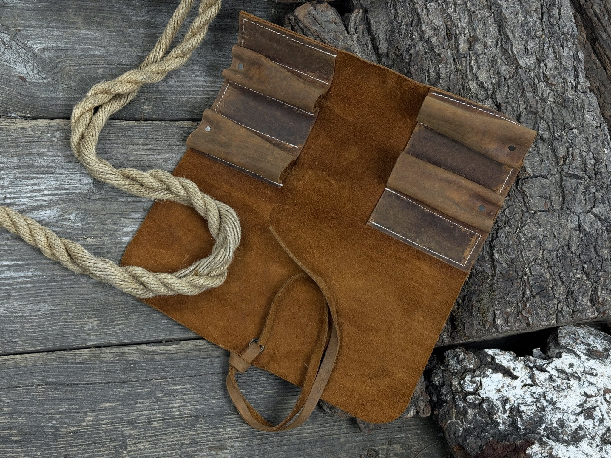 4 Pocket Leather Tool Roll - 1