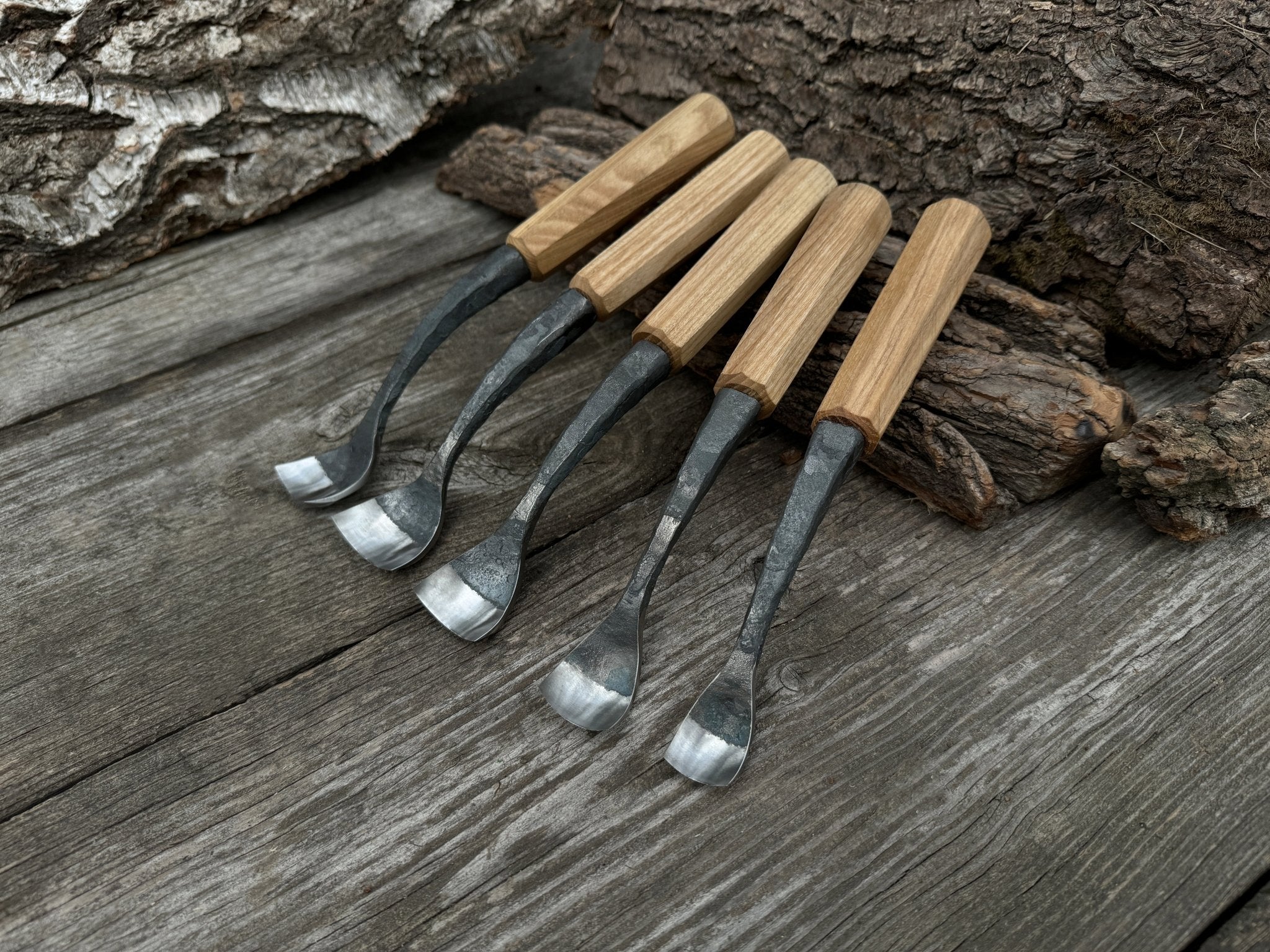 5 - Piece Hand - Forged Spoon (Short) Bent Gouge Set - 4