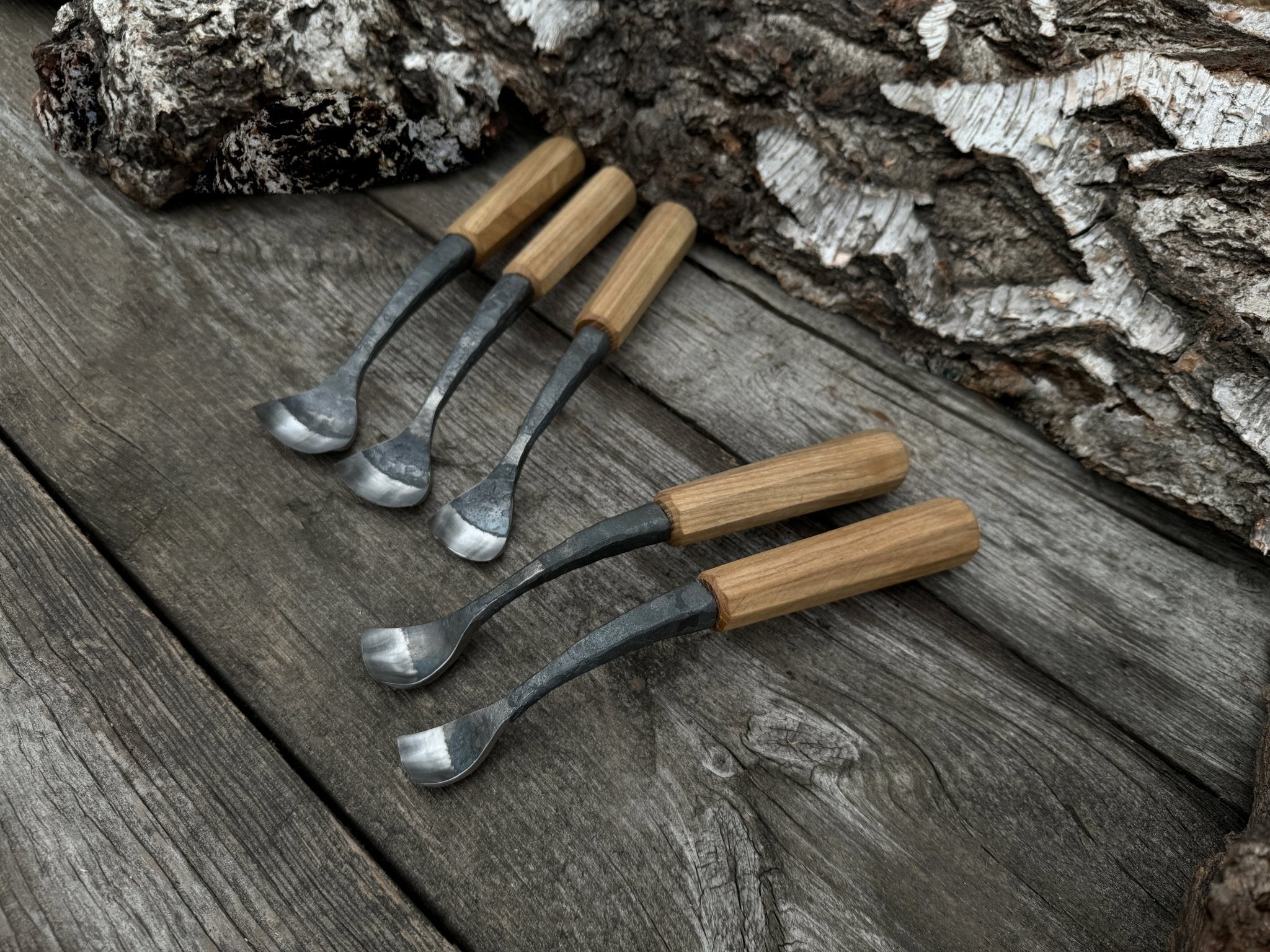 5 - Piece Hand - Forged Spoon (Short) Bent Gouge Set - 6