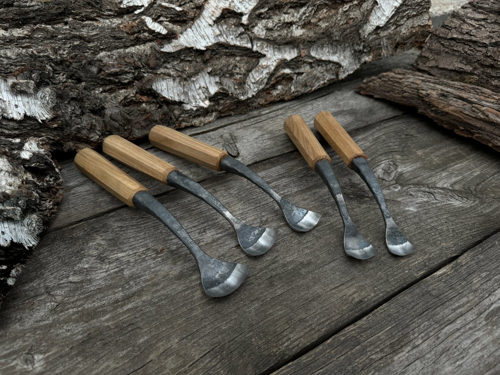 5 - Piece Hand - Forged Spoon (Short) Bent Gouge Set - 5