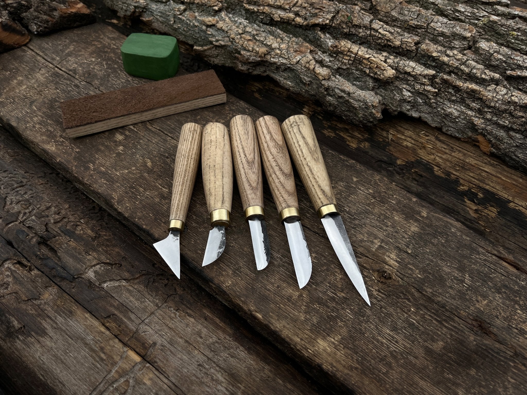 5 - Piece Hand - Forged Wood Carving Knife Set with Leather Strop - 6