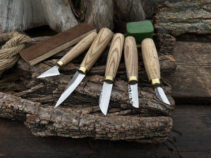 5 - Piece Hand - Forged Wood Carving Knife Set with Leather Strop - 7