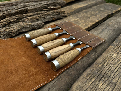 5 - Piece Small Timber Framing Chisel Set with Leather Case - 5