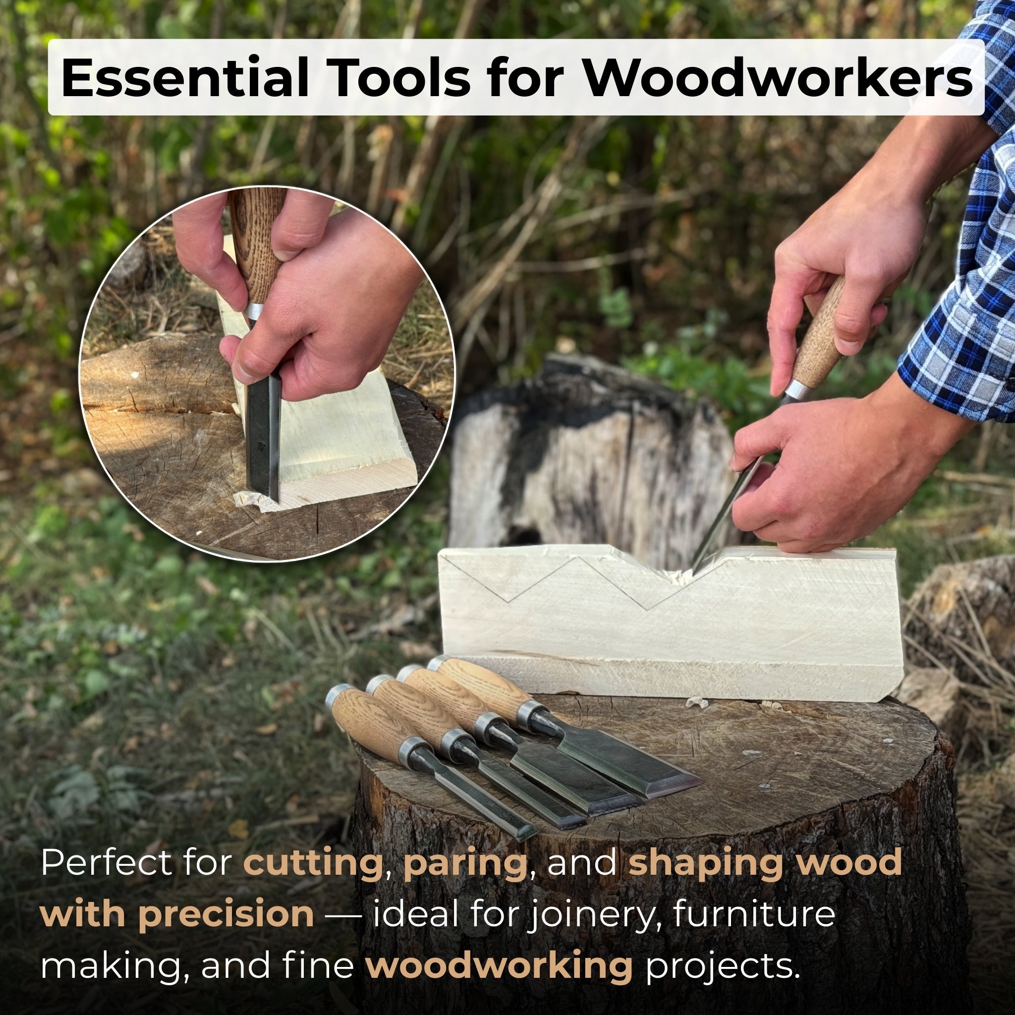 5 - Piece Small Timber Framing Chisel Set with Leather Case - 8