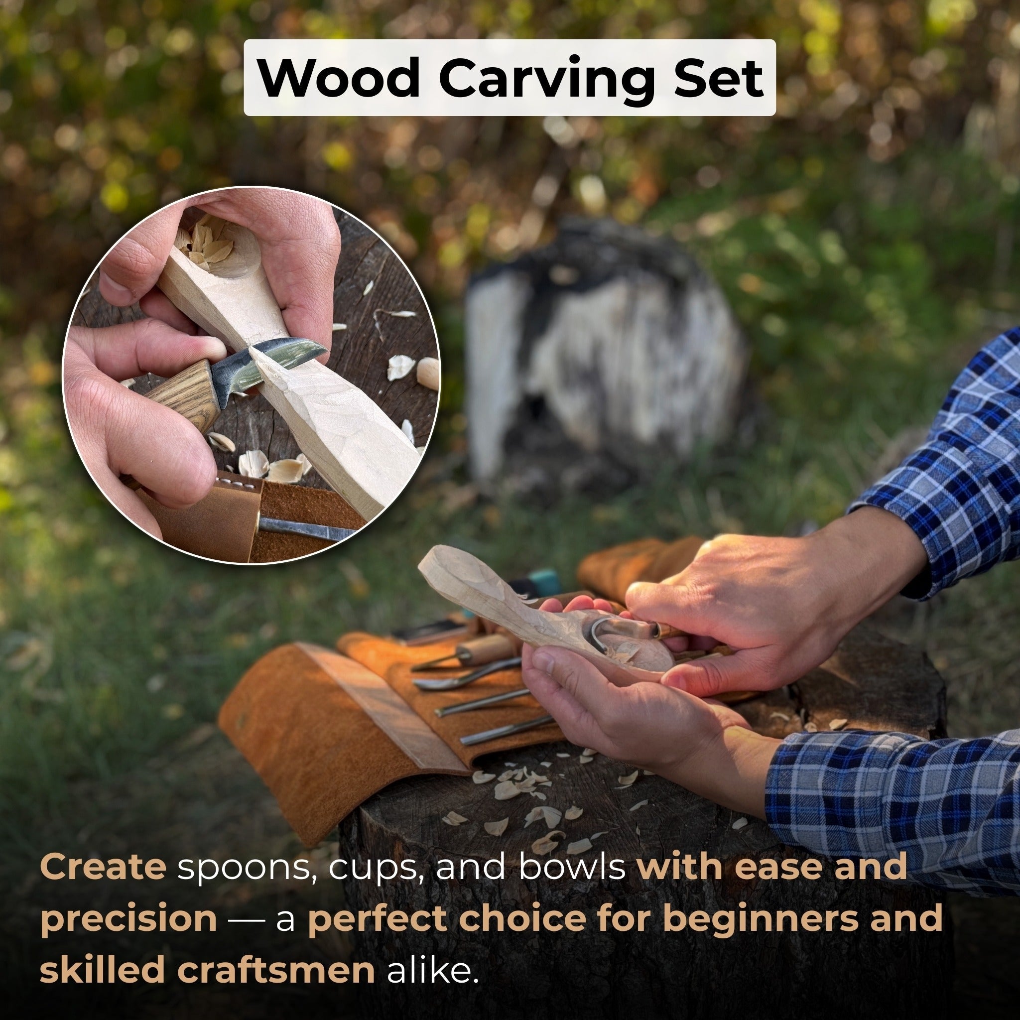 5 - Piece Spoon Carving Tool Set with Leather Strop and Case - 2