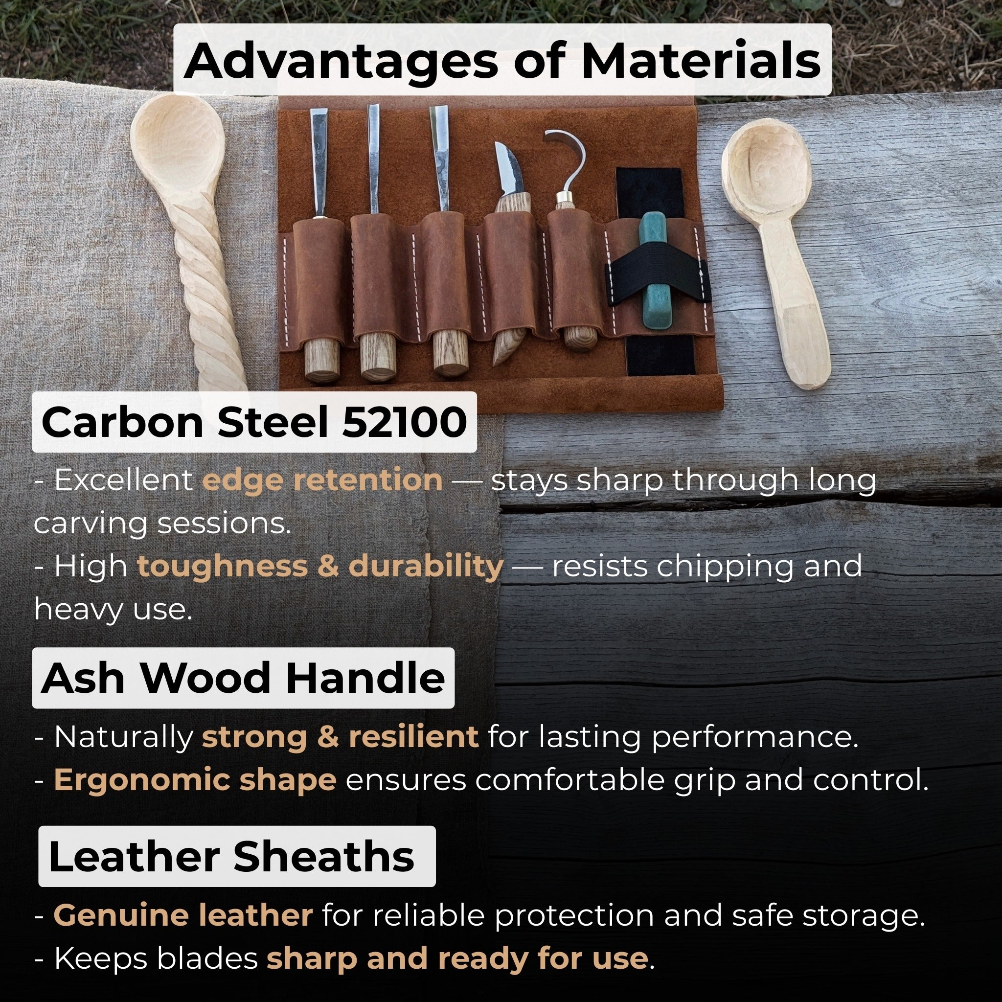 5 - Piece Spoon Carving Tool Set with Leather Strop and Case - 8