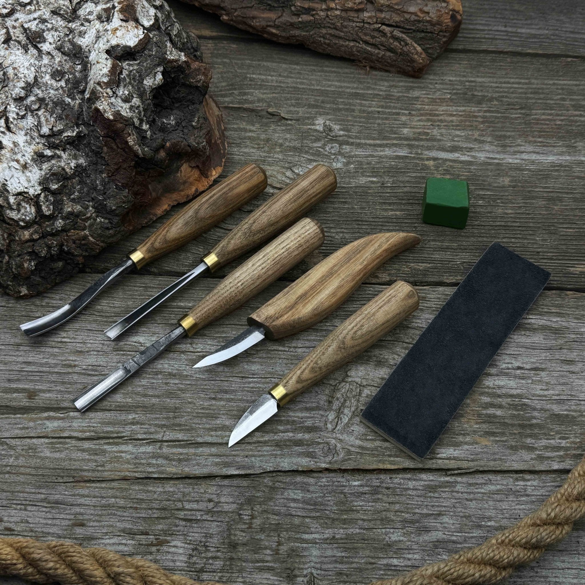 5 - Piece Wood Carving Tool Set with Sharpening Board & Leather Case - 2