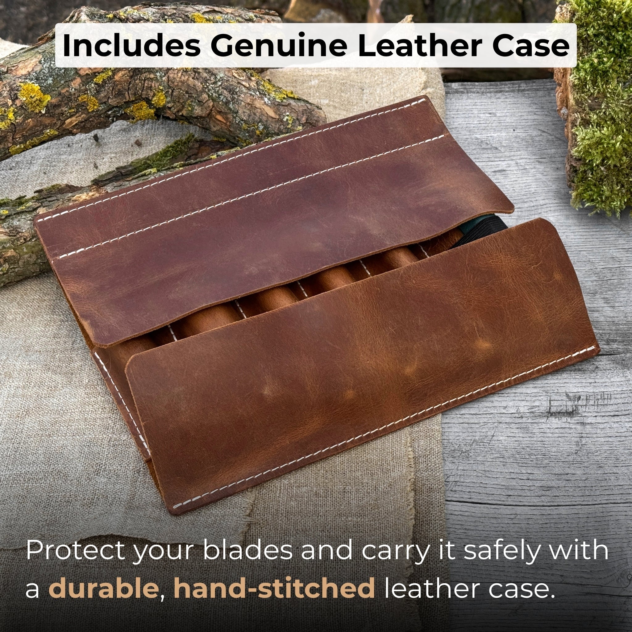 5 - Piece Wood Carving Tool Set with Sharpening Board & Leather Case - 5