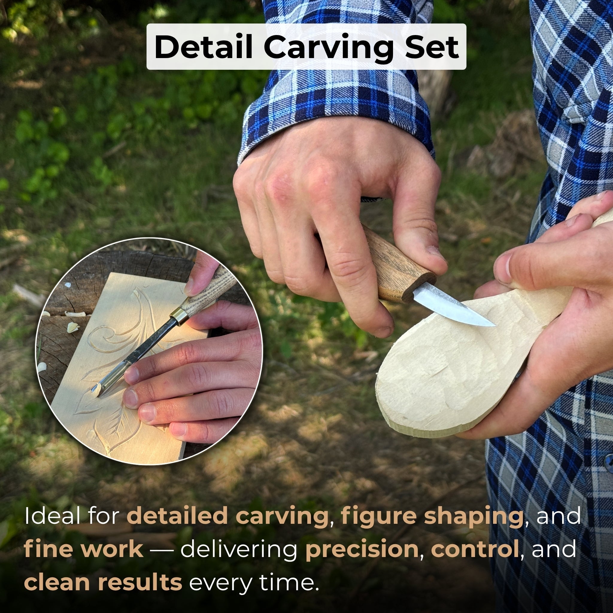 5 - Piece Wood Carving Tool Set with Sharpening Board & Leather Case - 2