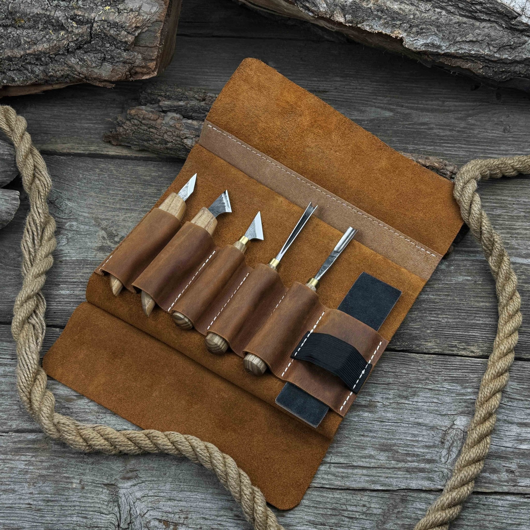 5 - Piece Wood Carving Tool Set with Sharpening Board - 1