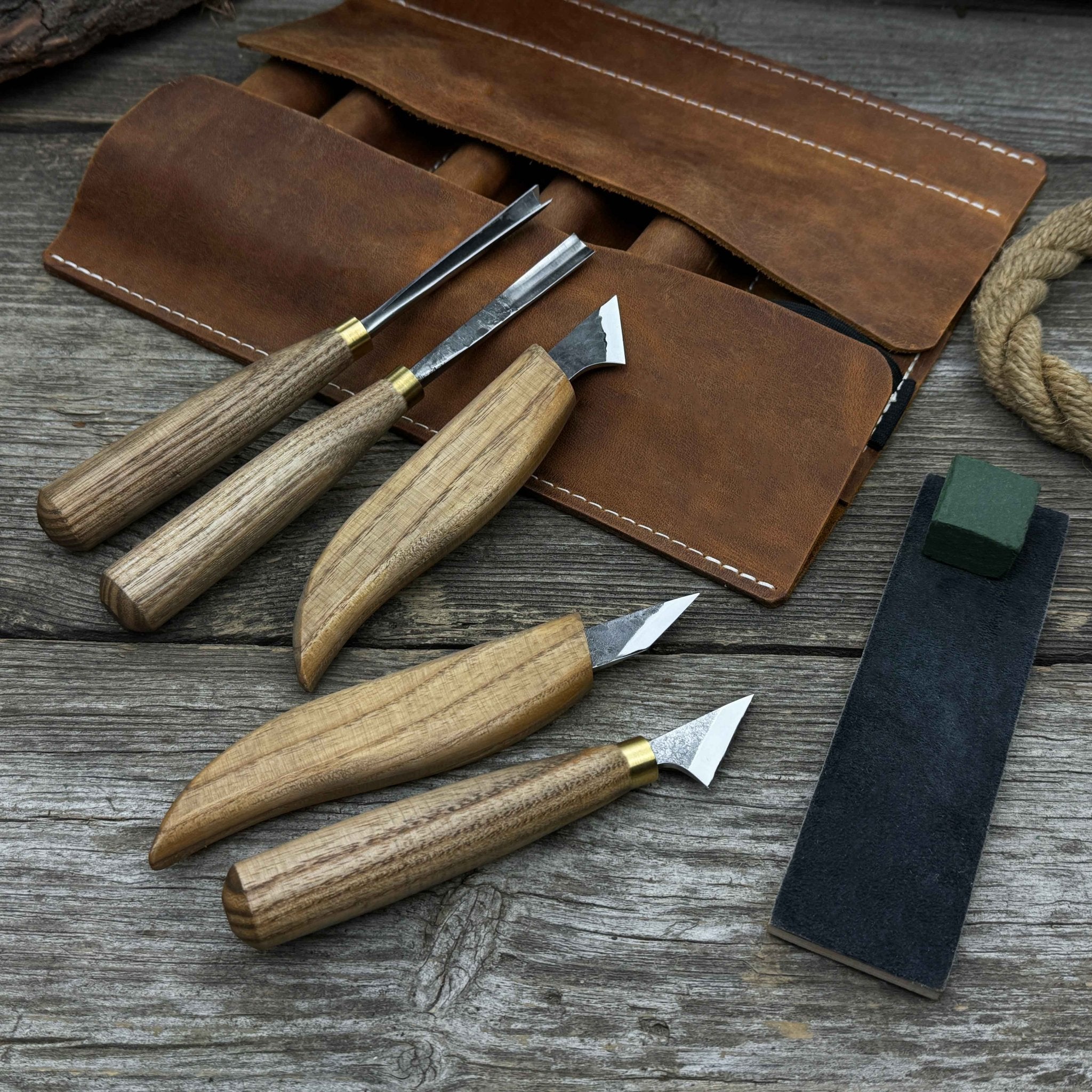 5 - Piece Wood Carving Tool Set with Sharpening Board - 5