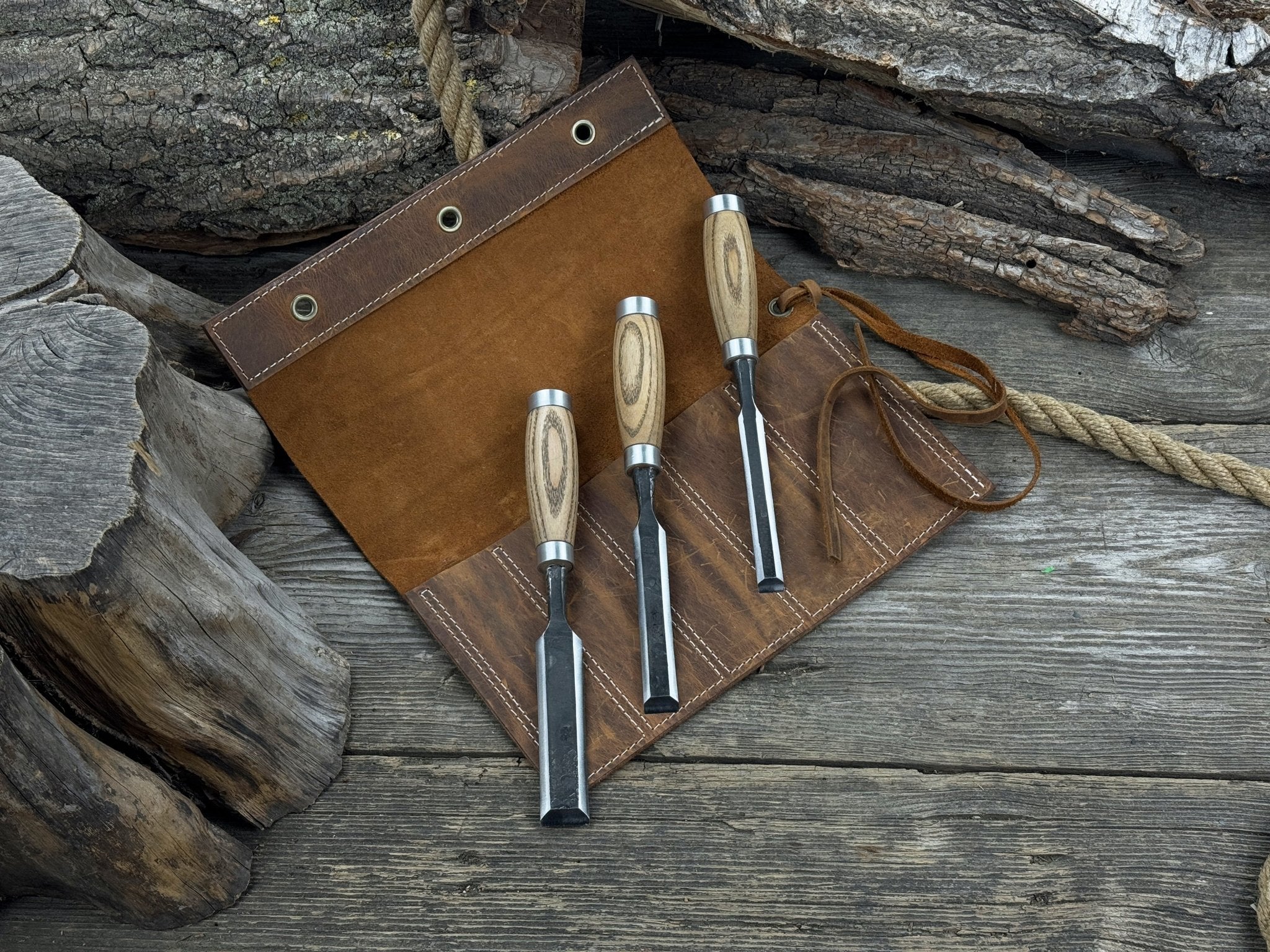 5 Pocket Leather Chisel Roll - 4