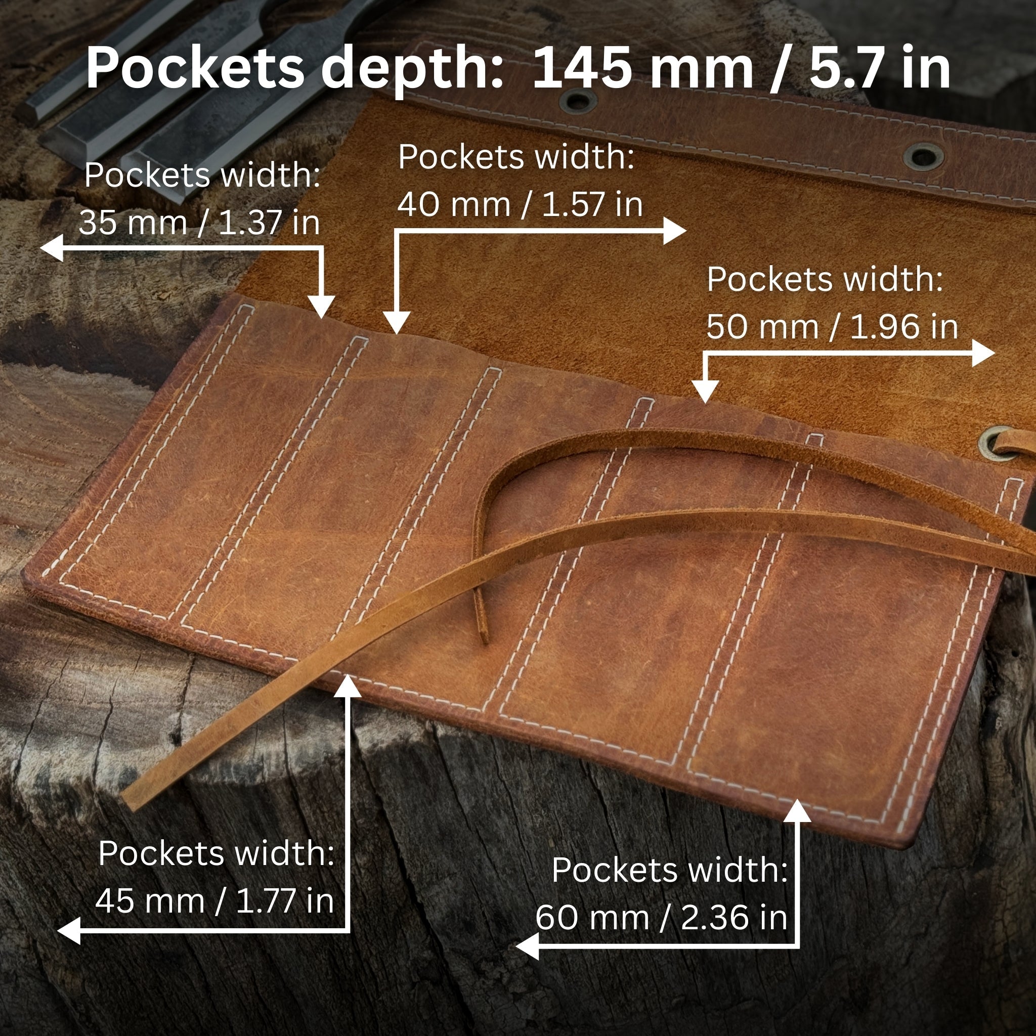 5 Pocket Leather Chisel Roll - 4