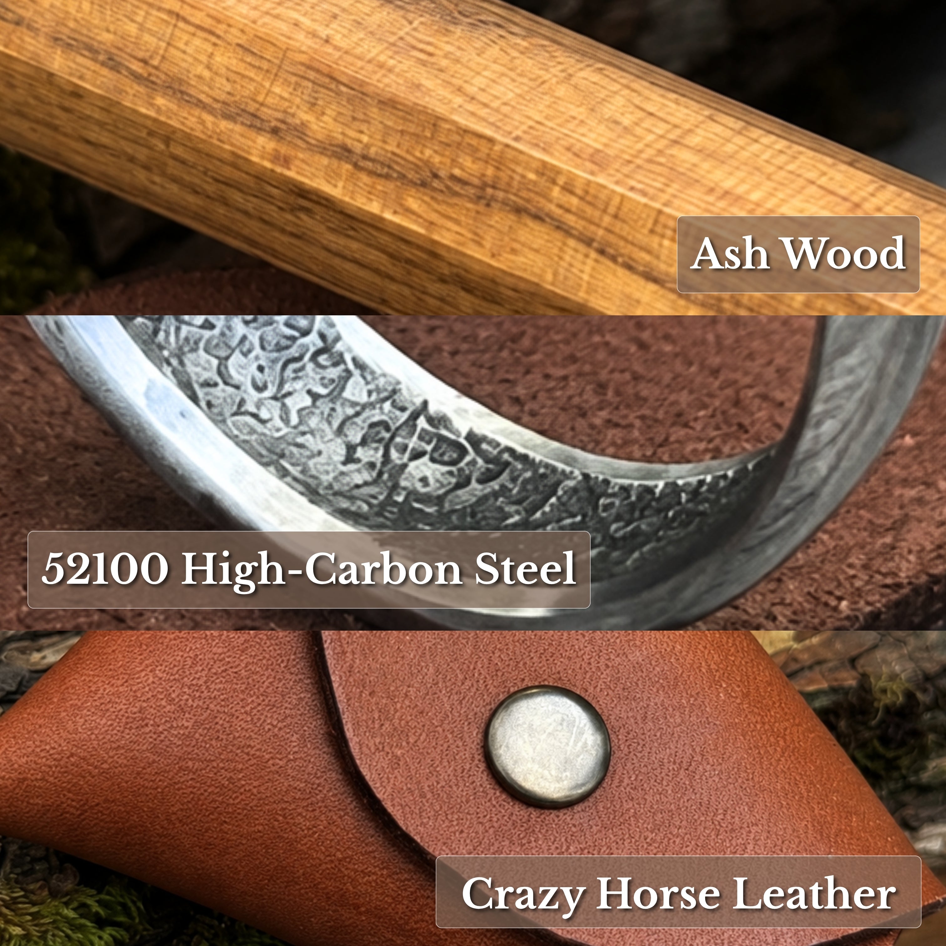 Spoon Carving Hook Knife with Leather Sheath, Blade 6.5 cm (2.56 inches)