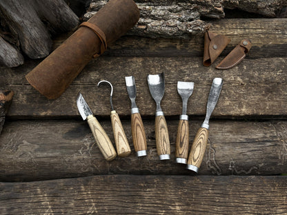 6 - Piece Hand - Forged Wood Carving Tool Set - 7