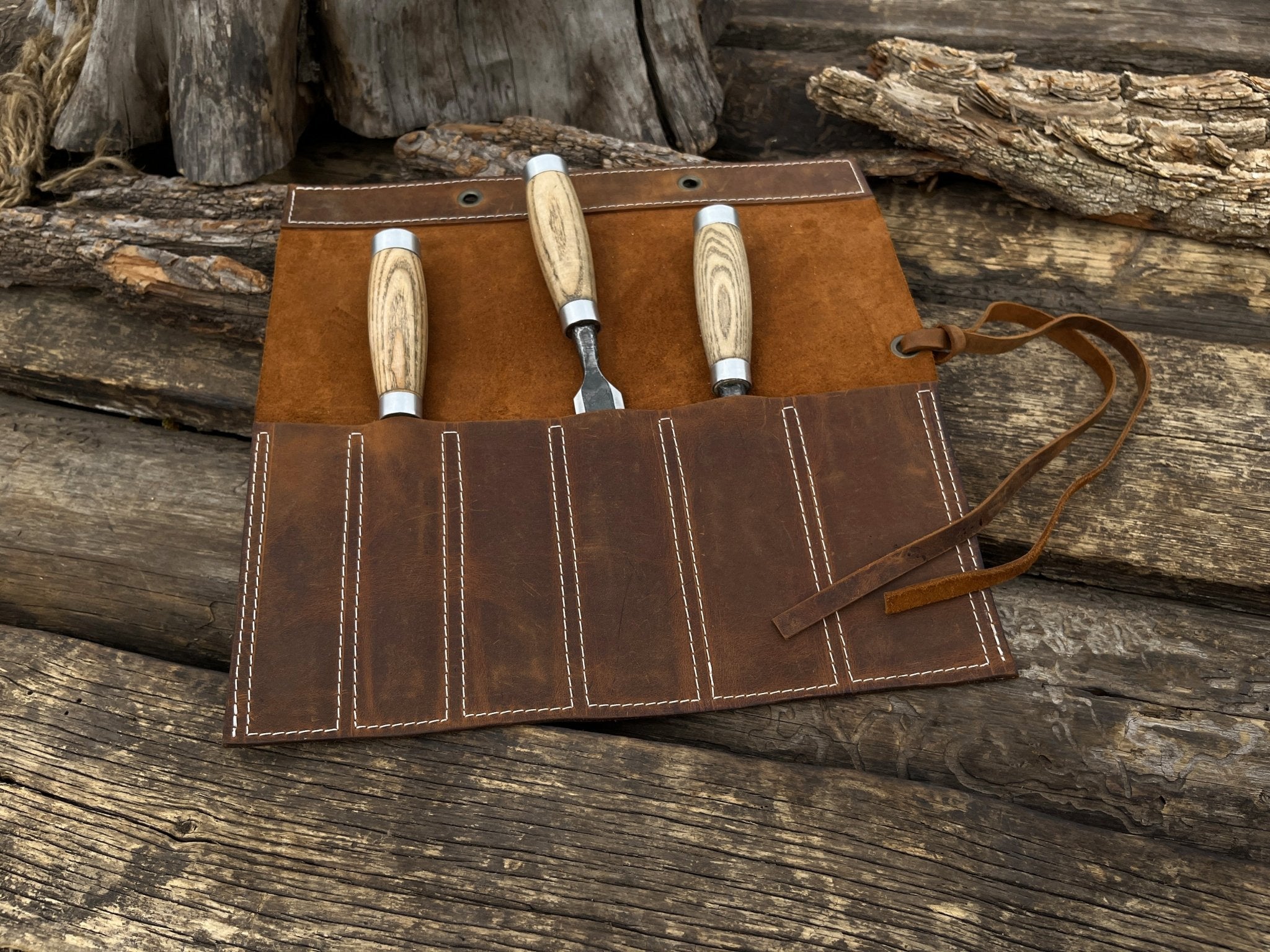 6 Pocket Leather Chisel Roll - 3
