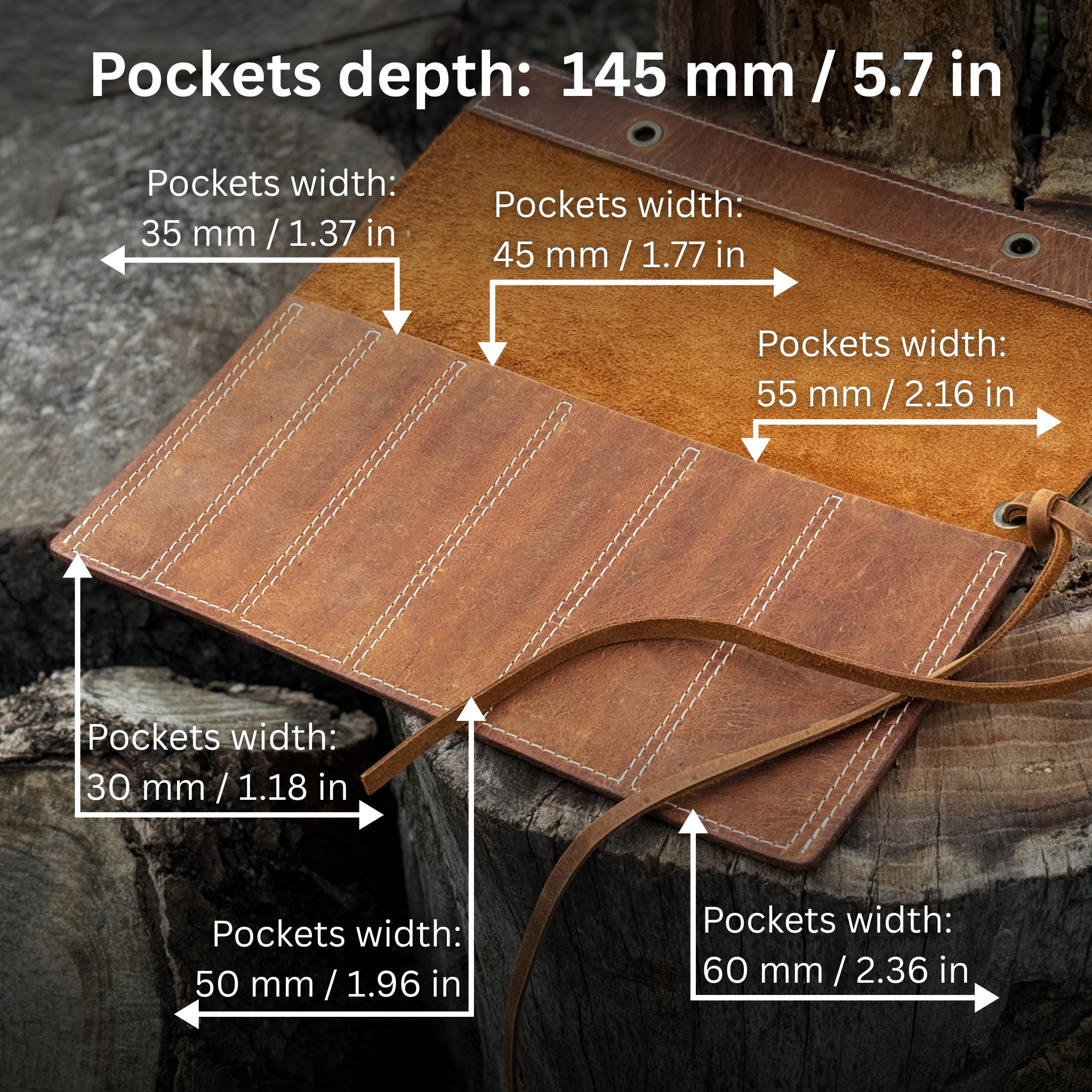 6 Pocket Leather Chisel Roll - 4