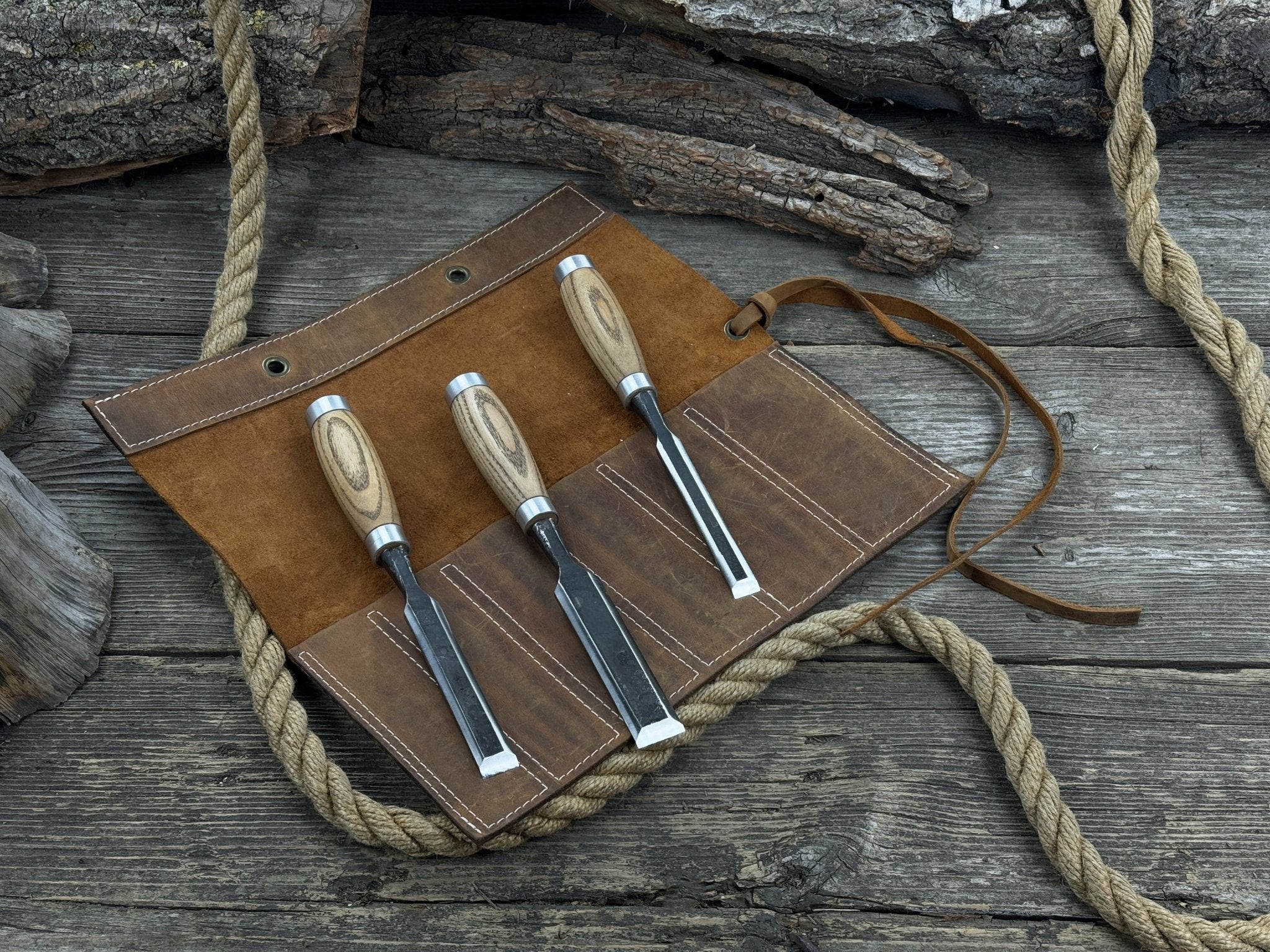 6 Pocket Leather Chisel Roll - 4