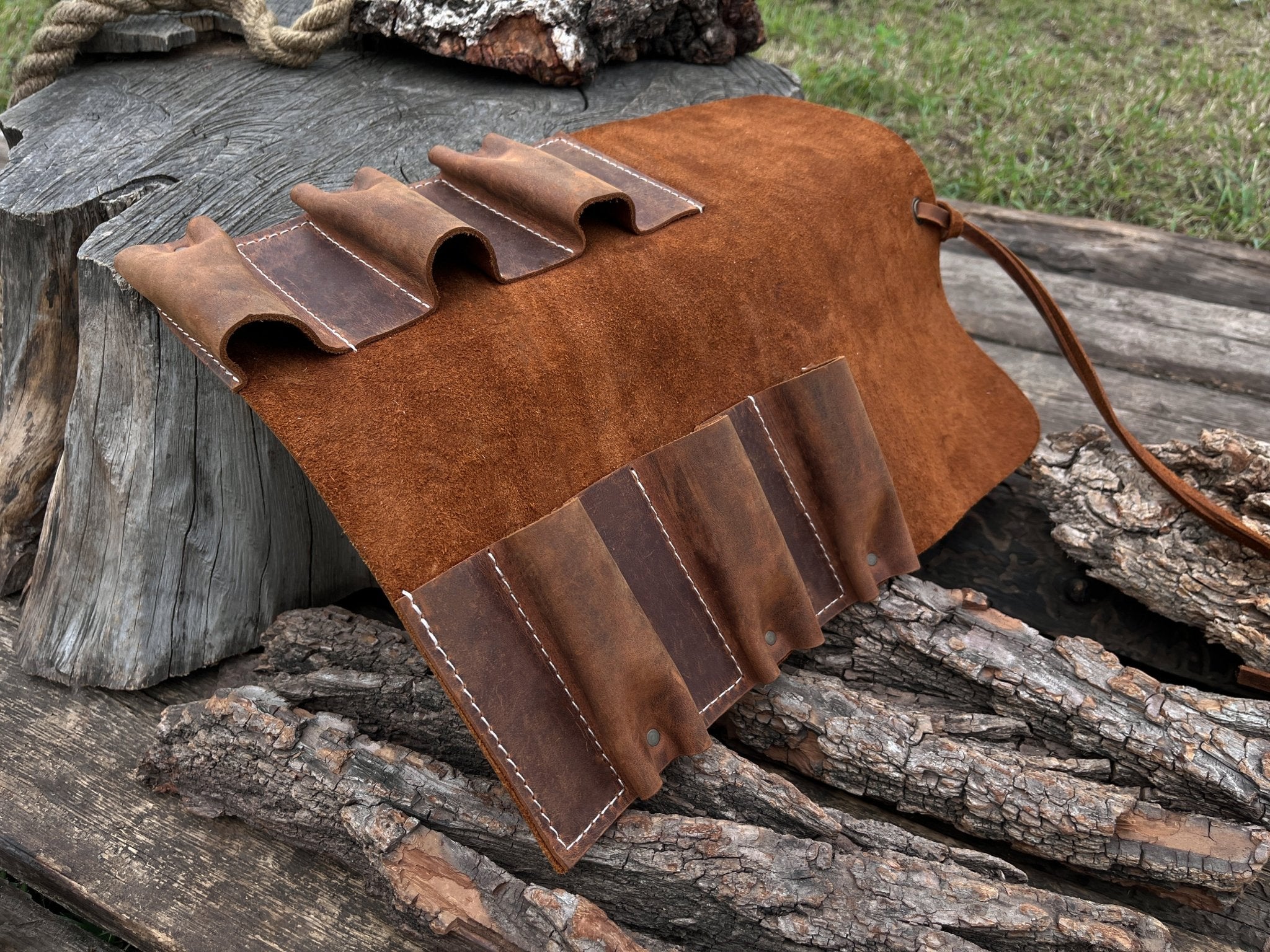 6 Pocket Leather Tool Roll - 8