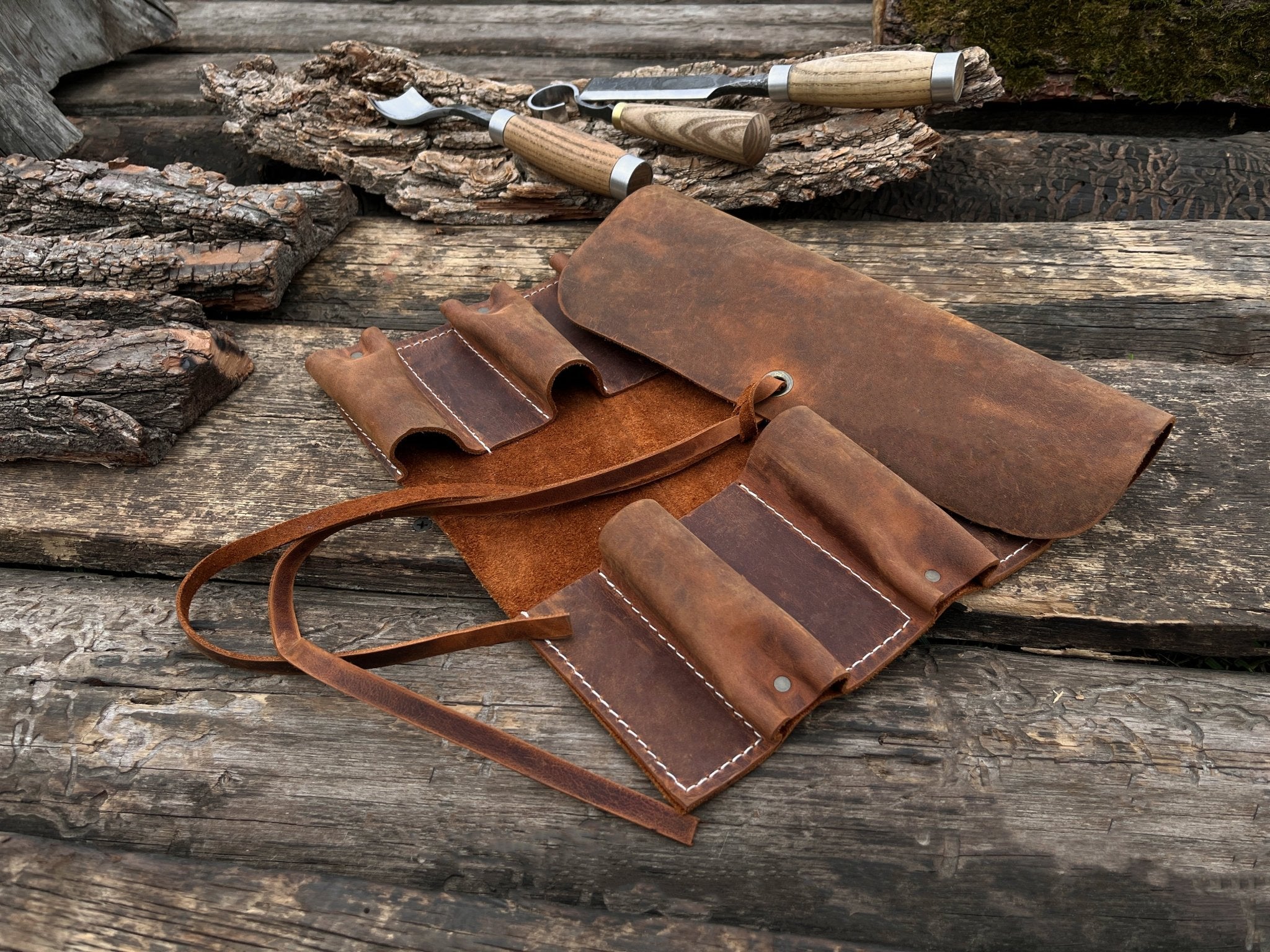 6 Pocket Leather Tool Roll - 7