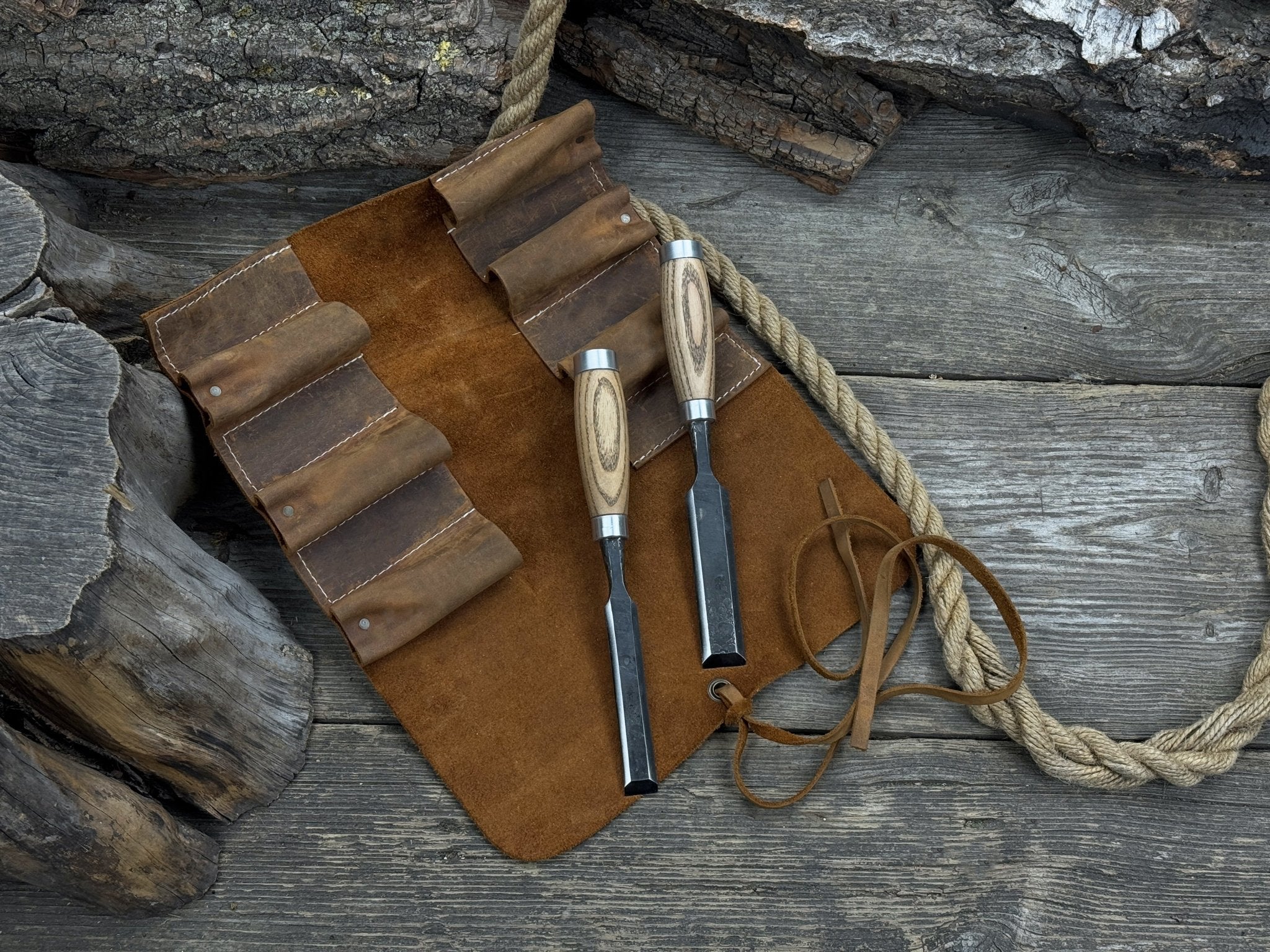 6 Pocket Leather Tool Roll - 9