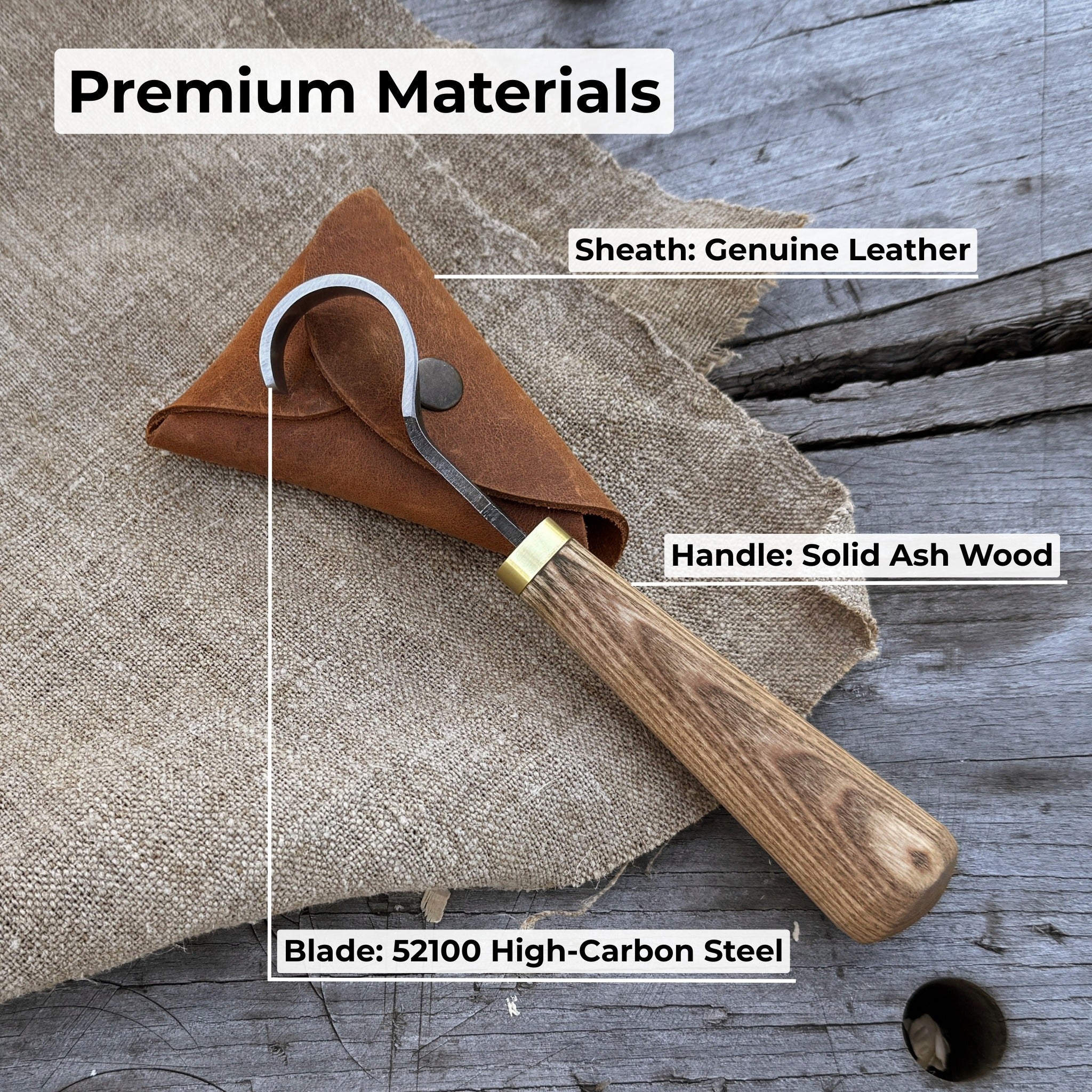 Couteau à cuillère à découper, Ø 3 cm (1,2 pouce), avec étui en cuir