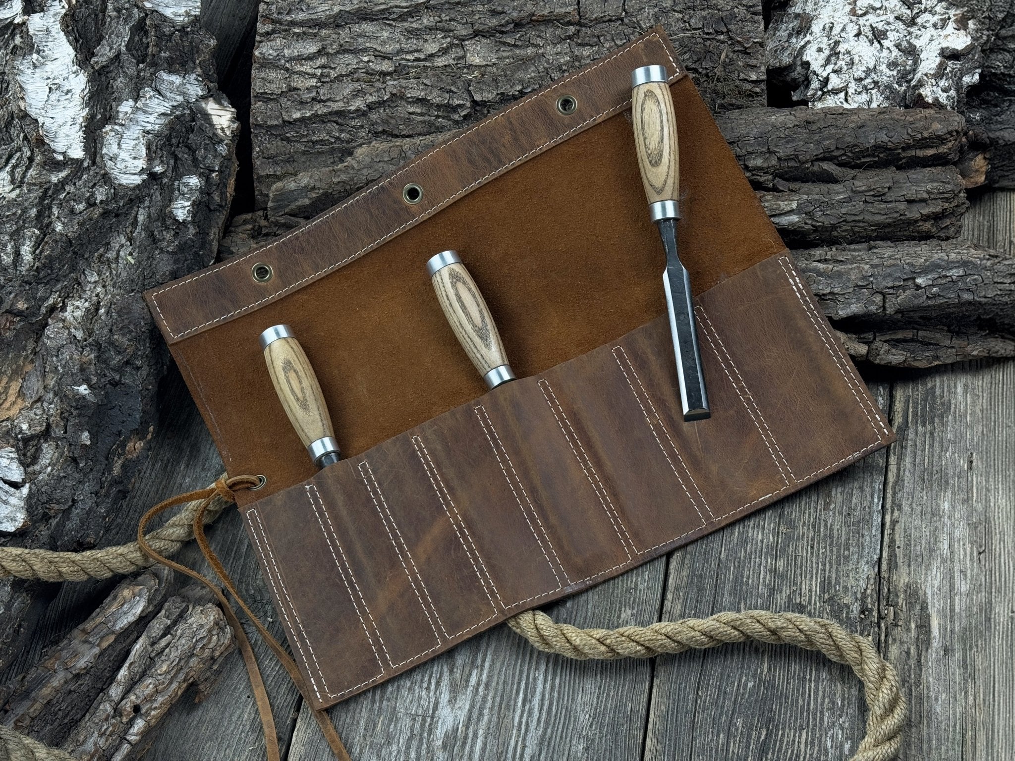 8 Pocket Leather Chisel Roll - 2