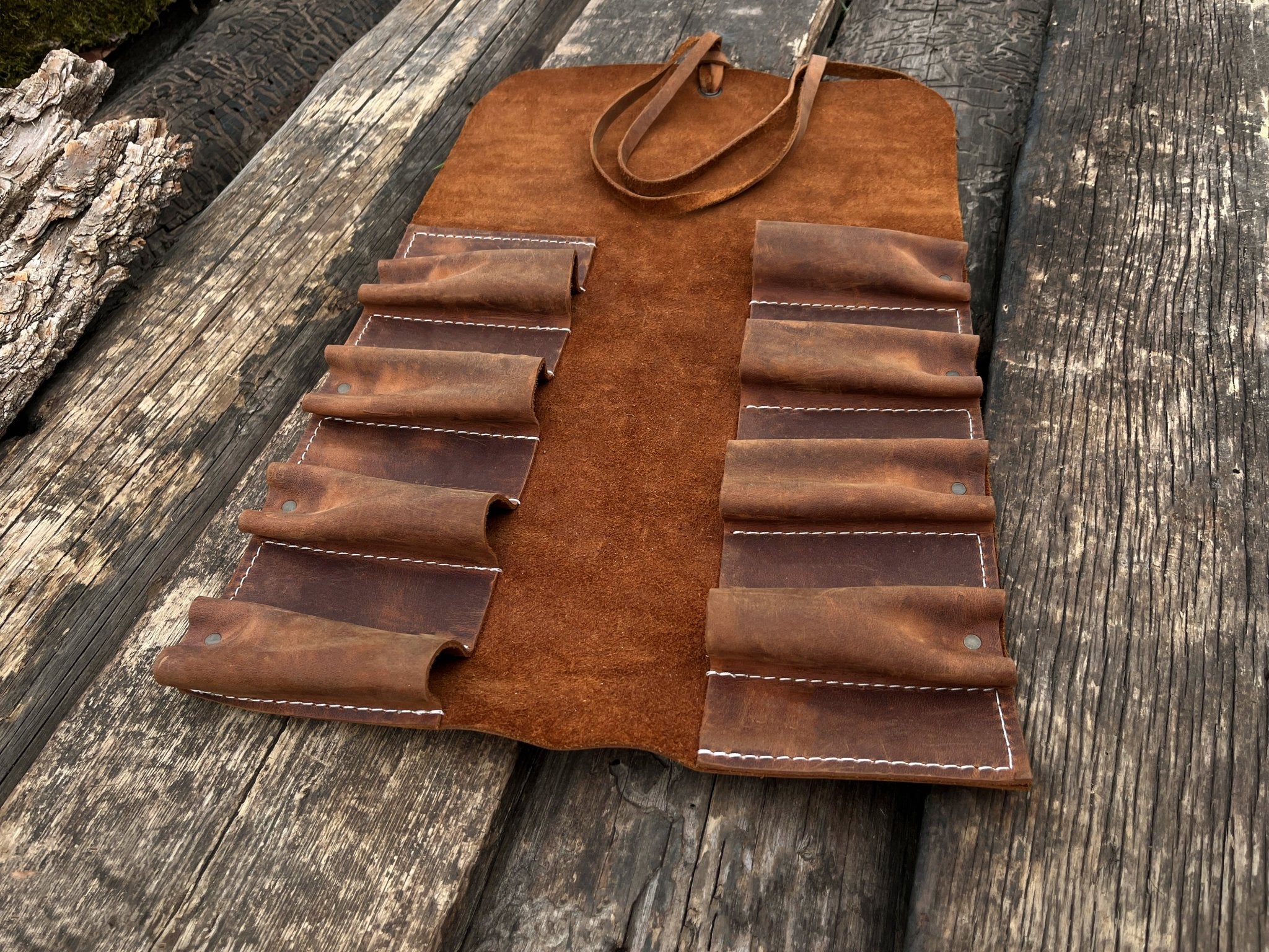 8 Pocket Leather Tool Roll - 4