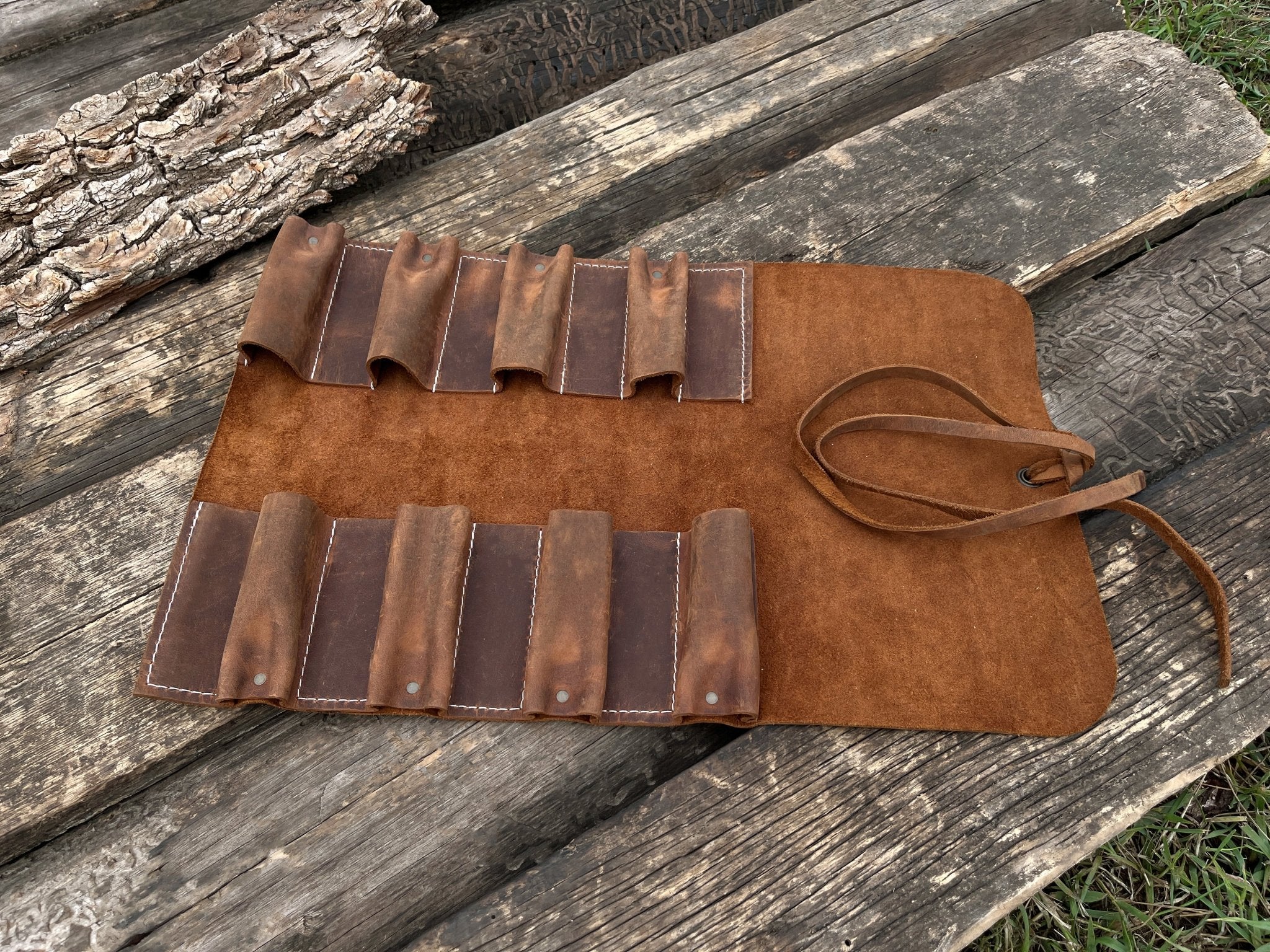 8 Pocket Leather Tool Roll - 1