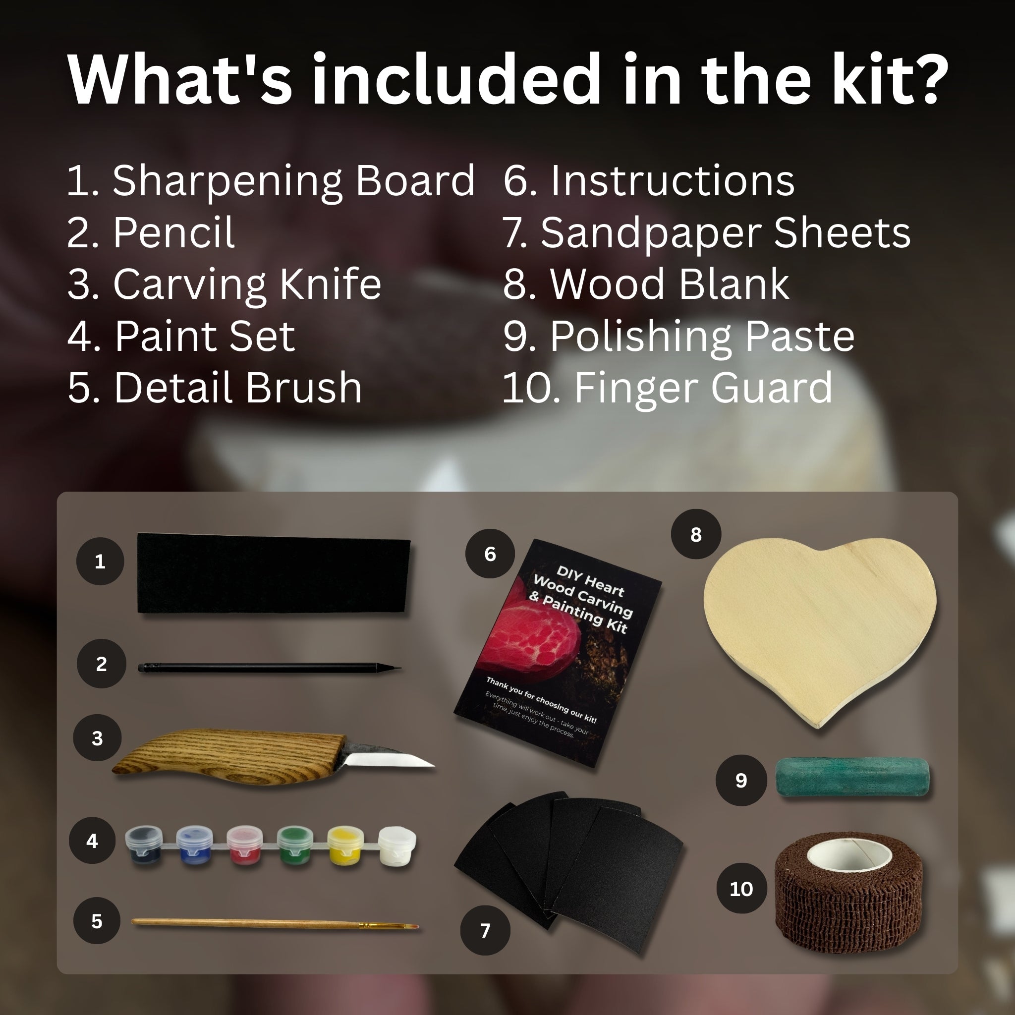 Beginner Heart Wood Carving & Painting Kit — Complete DIY Hobby Set for Adults and Kids - 2