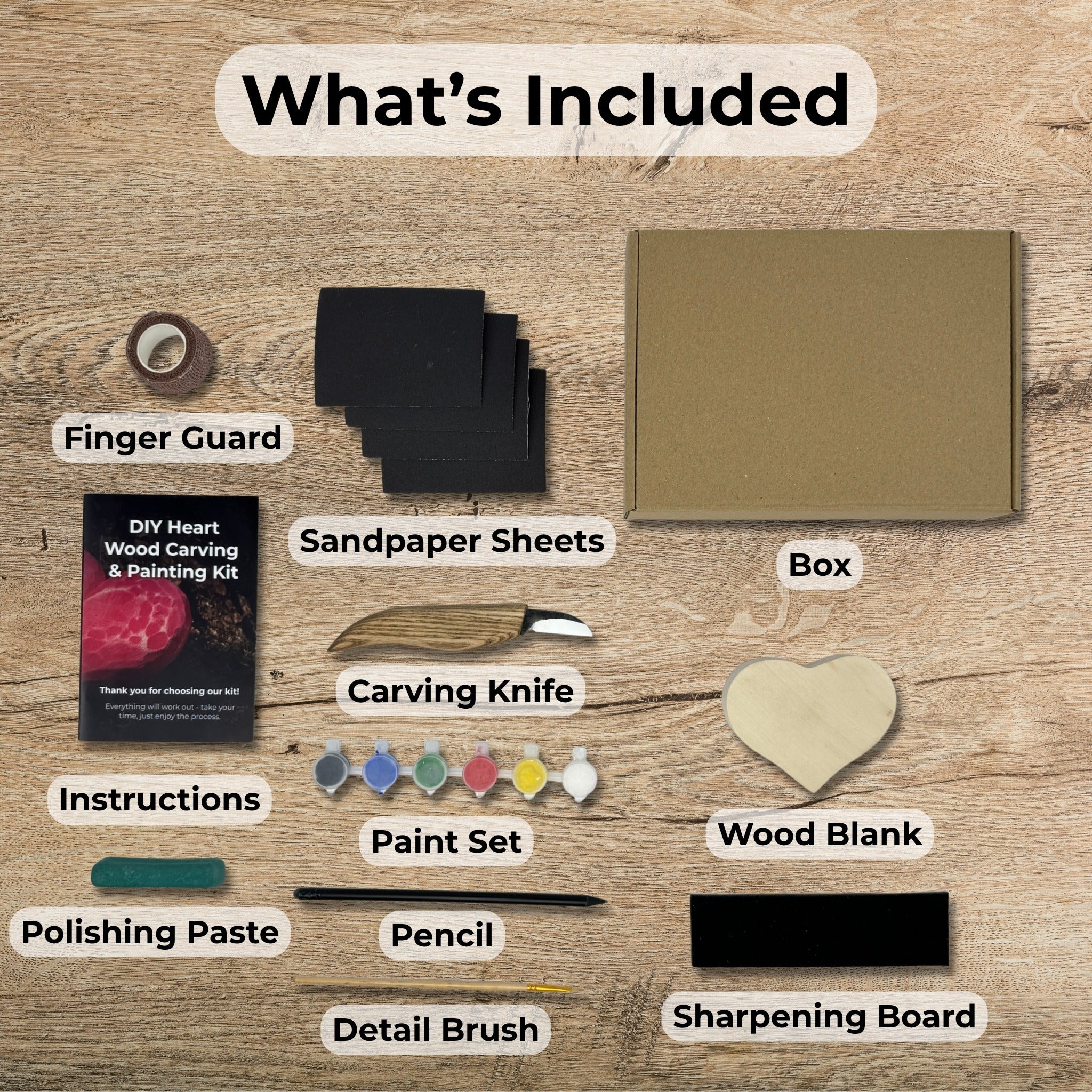 Beginner Heart Wood Carving & Painting Kit — Complete DIY Hobby Set for Adults and Kids - 2