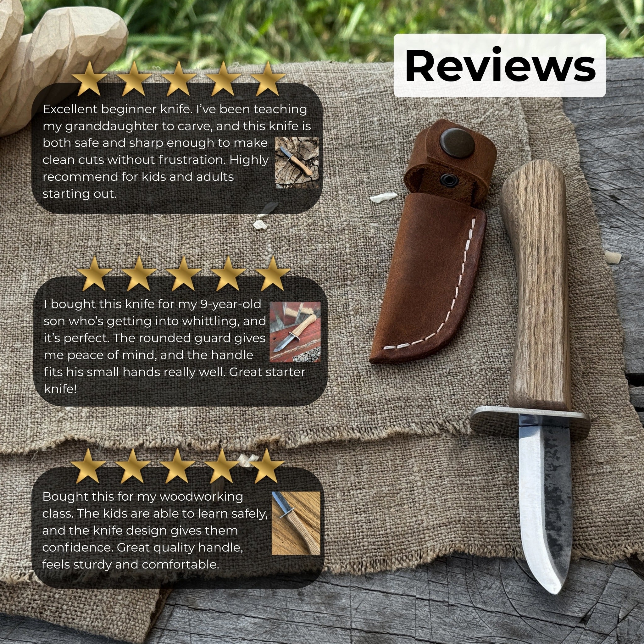 Beginner’s Woodcarving Knife with Leather Sheath, 6 cm (2.36 inches) - 9