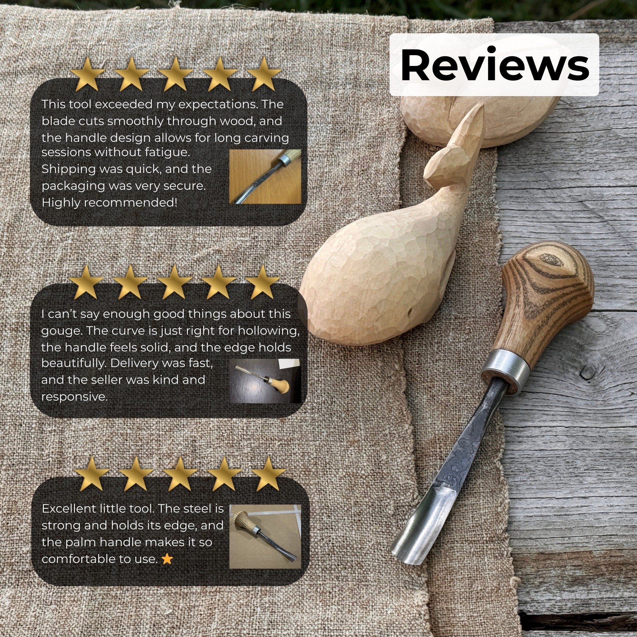 Bent Carving Gouge with Palm Handle – 8 mm / 12 mm (0.31 / 0.47 inches) - 10