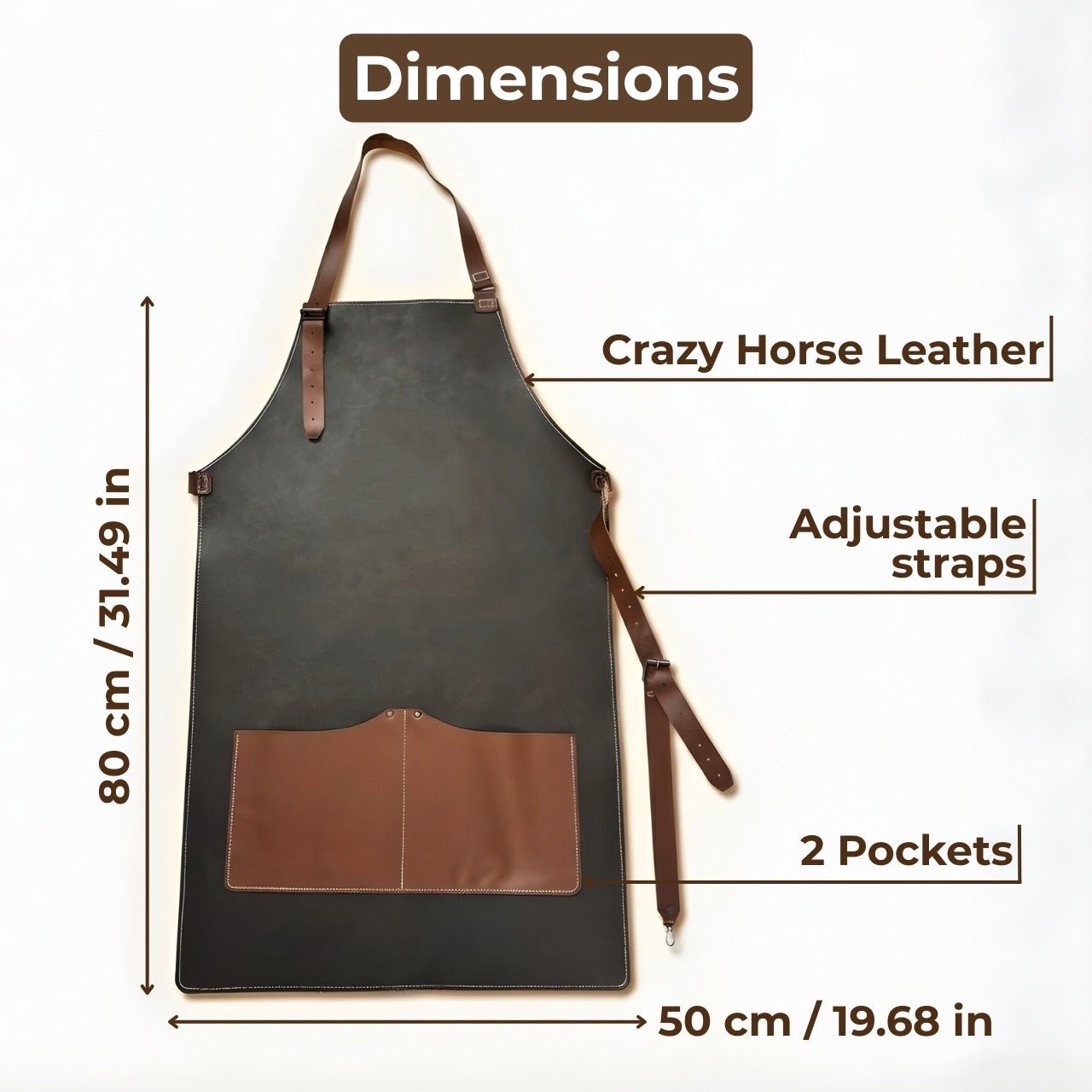 Black Leather Apron with Adjustable Straps and Pockets - 6