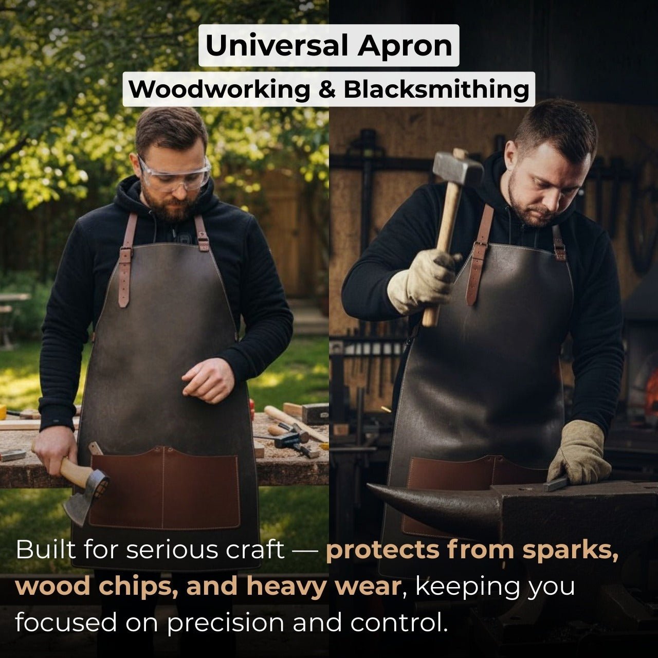 Black Leather Apron with Adjustable Straps and Pockets - 3